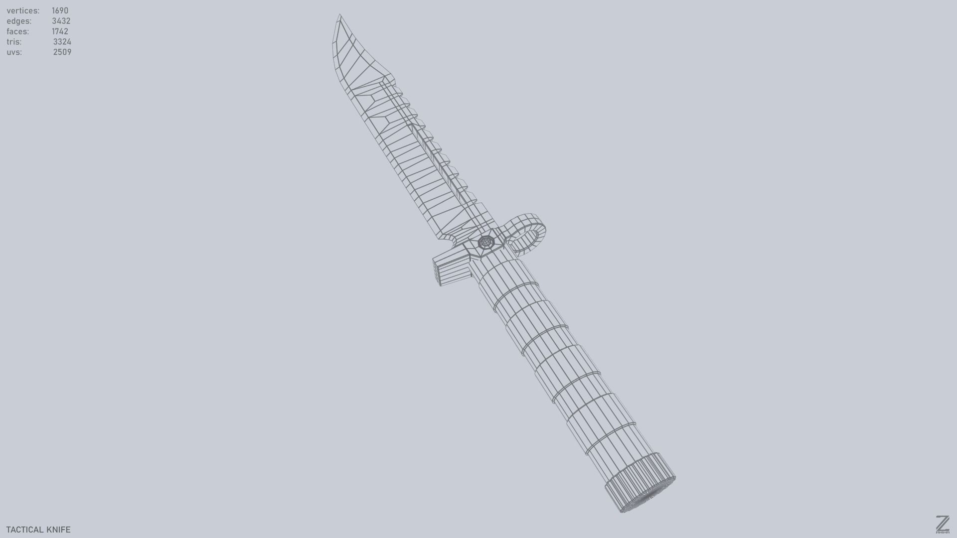 Tactical knife Low-poly 3D model_11