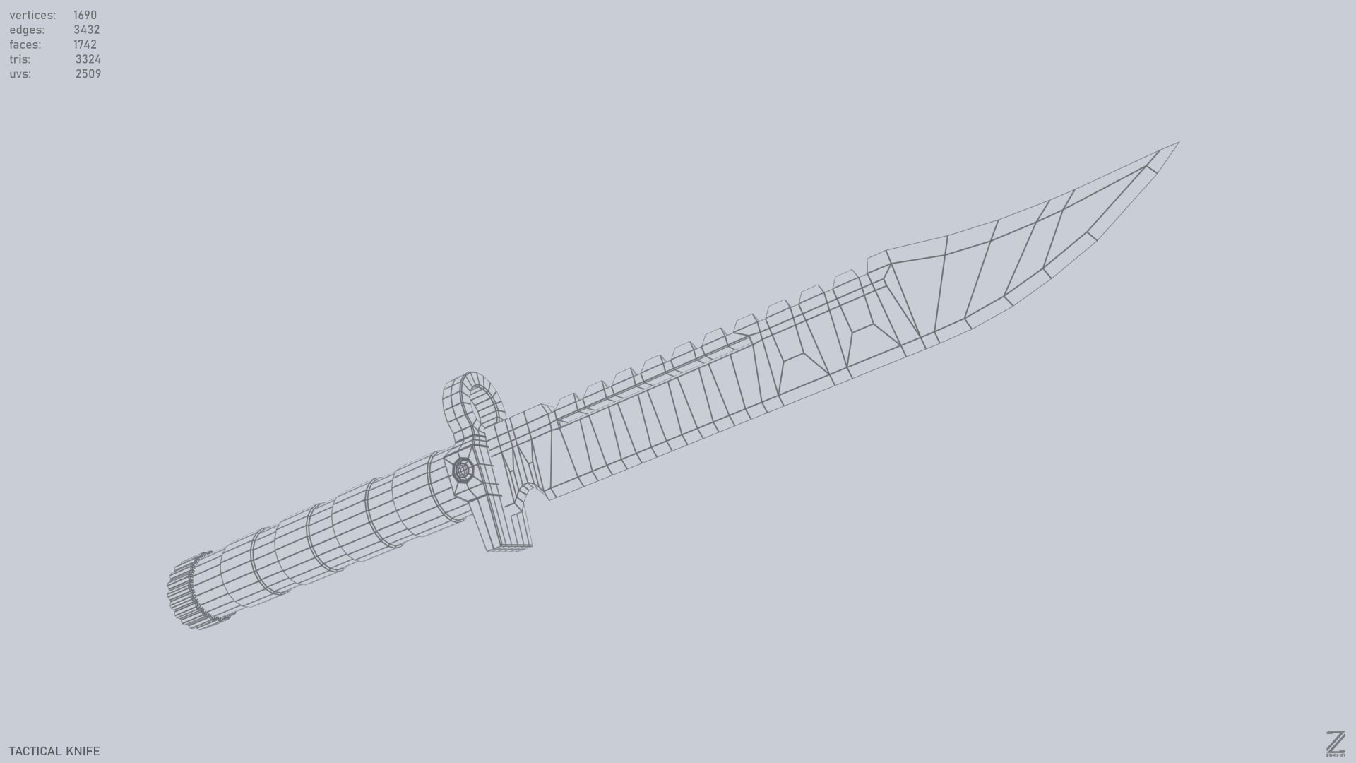 Tactical knife Low-poly 3D model_13
