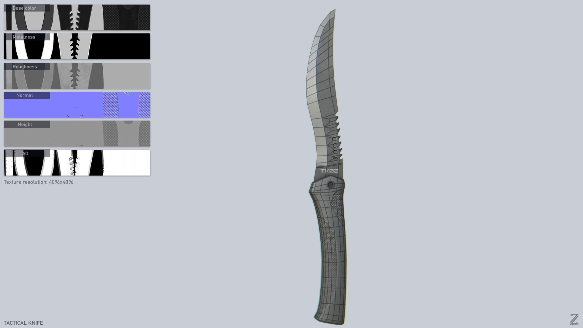 Tactical knife Low-poly 3D model_2