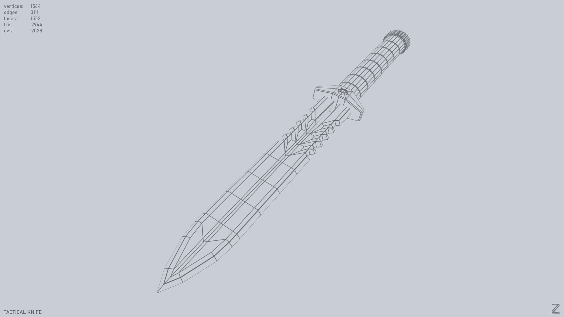 Tactical knife Low-poly 3D model_14