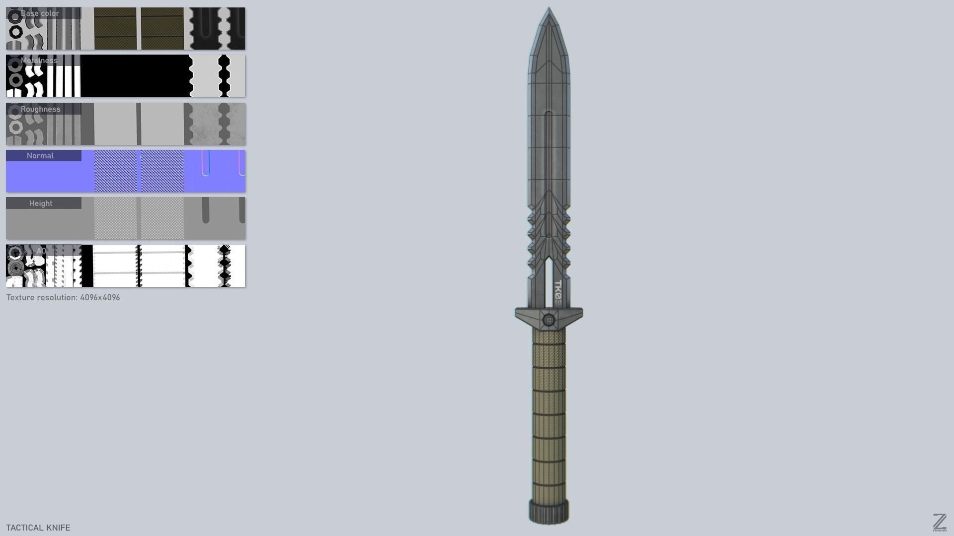 Tactical knife Low-poly 3D model_2