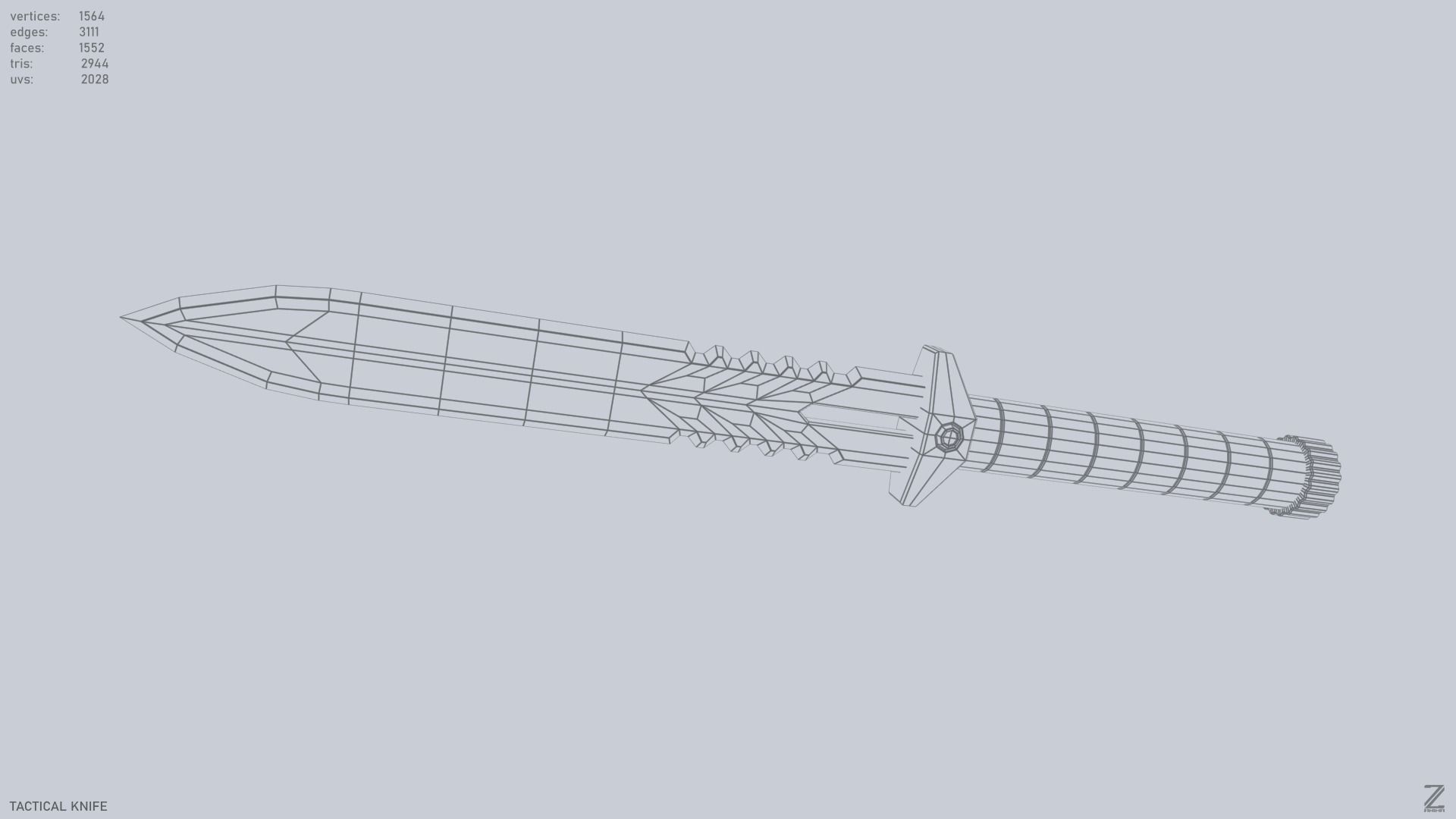 Tactical knife Low-poly 3D model_3