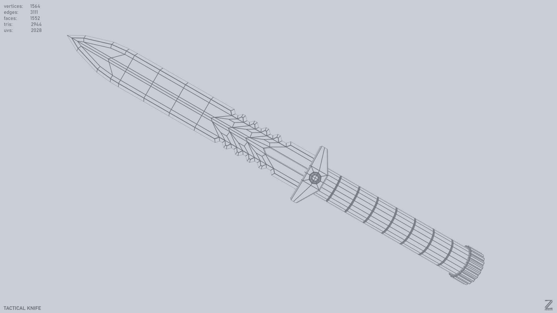 Tactical knife Low-poly 3D model_10