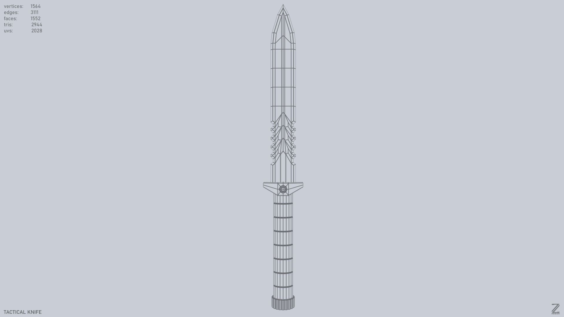 Tactical knife Low-poly 3D model_9