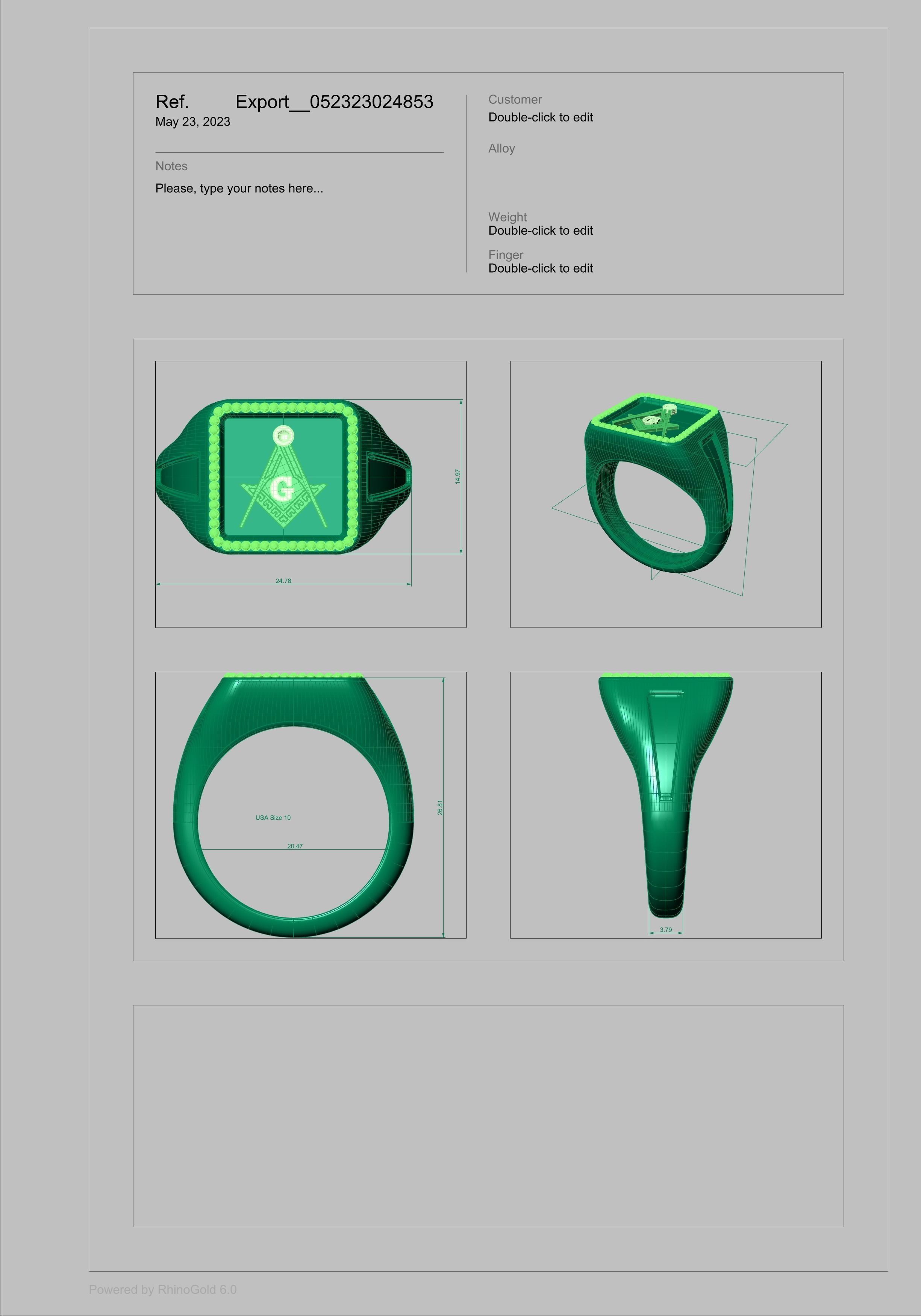 Creative men Signet  Masonic  ring Milgrain border hot style 3D print model_25