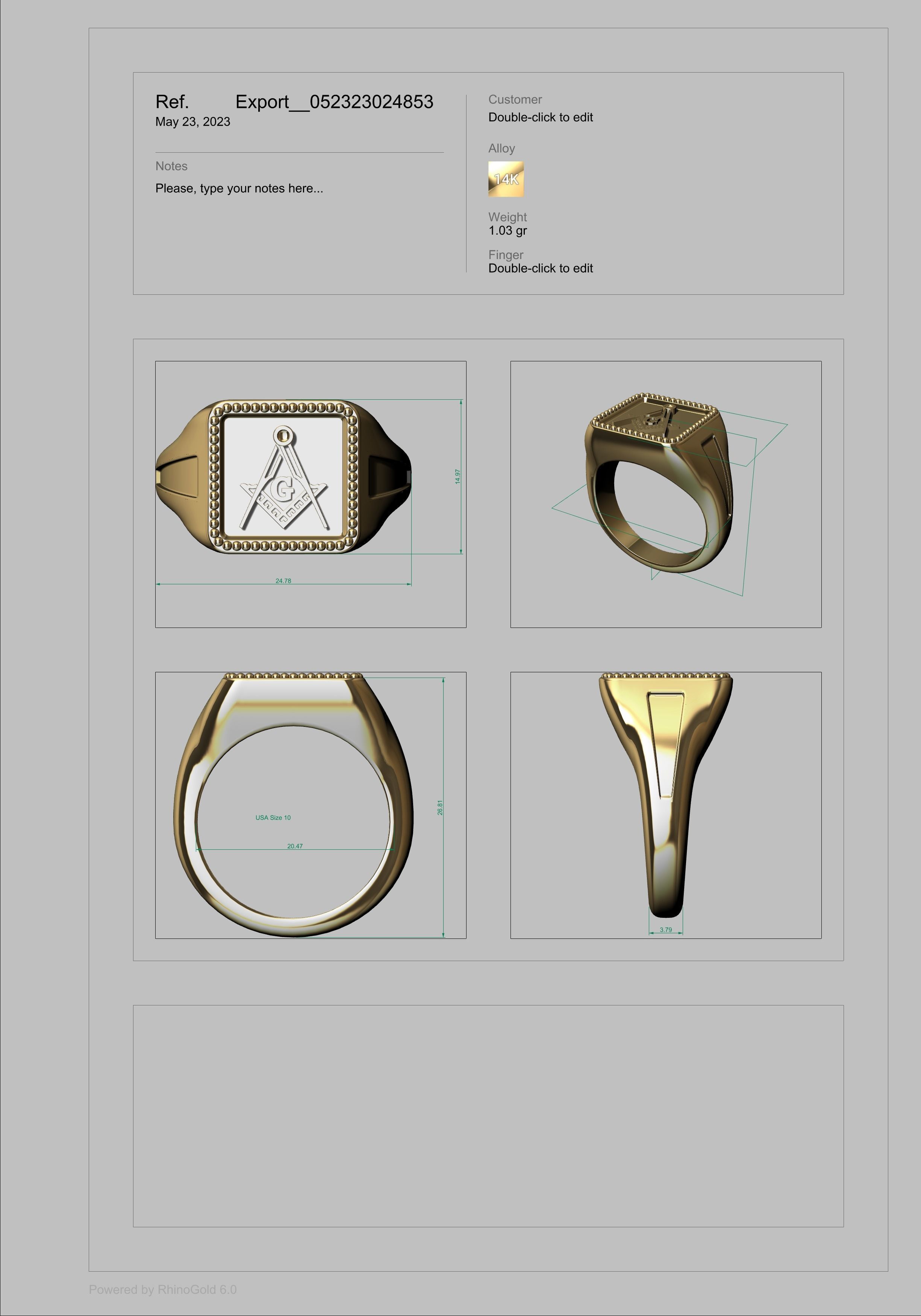 Creative men Signet  Masonic  ring Milgrain border hot style 3D print model_19