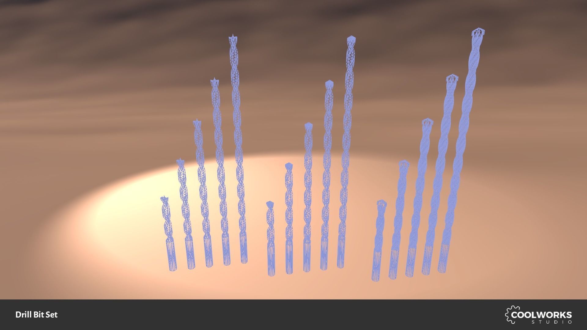Drill Bit Set Low-poly 3D model_4
