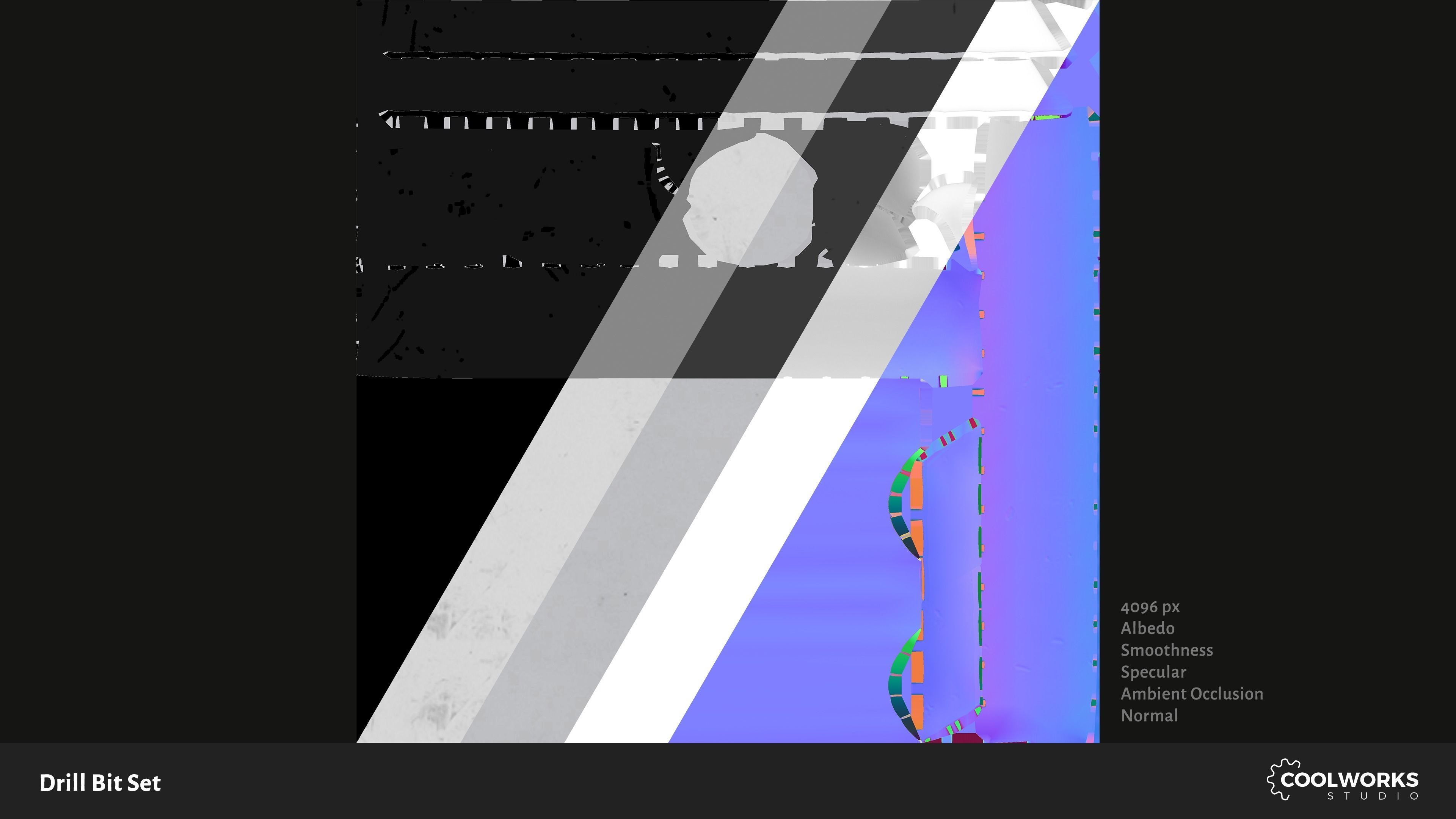 Drill Bit Set Low-poly 3D model_6
