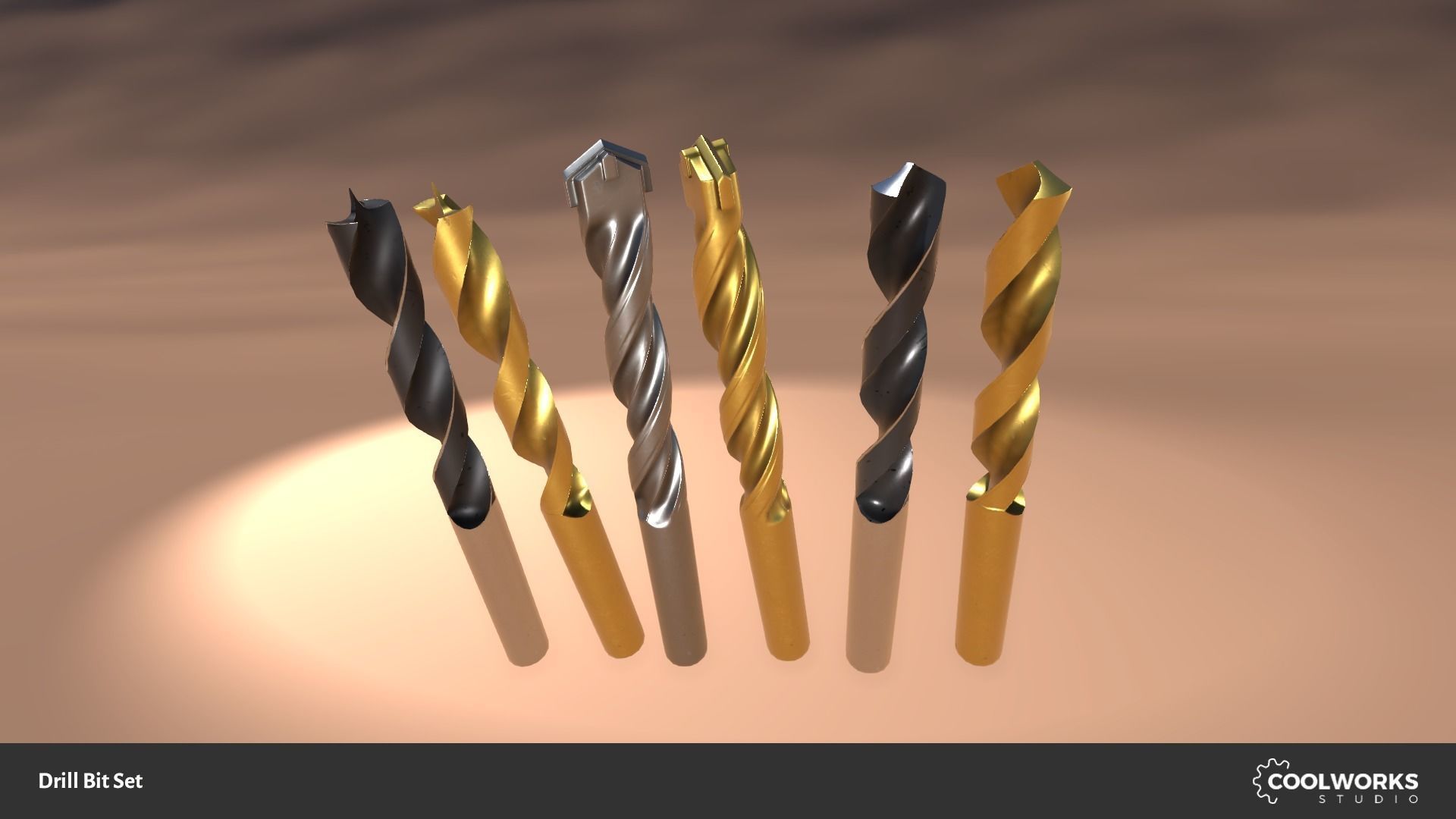 Drill Bit Set Low-poly 3D model_1