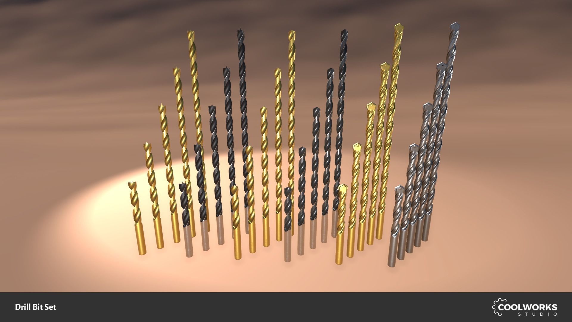 Drill Bit Set Low-poly 3D model_2