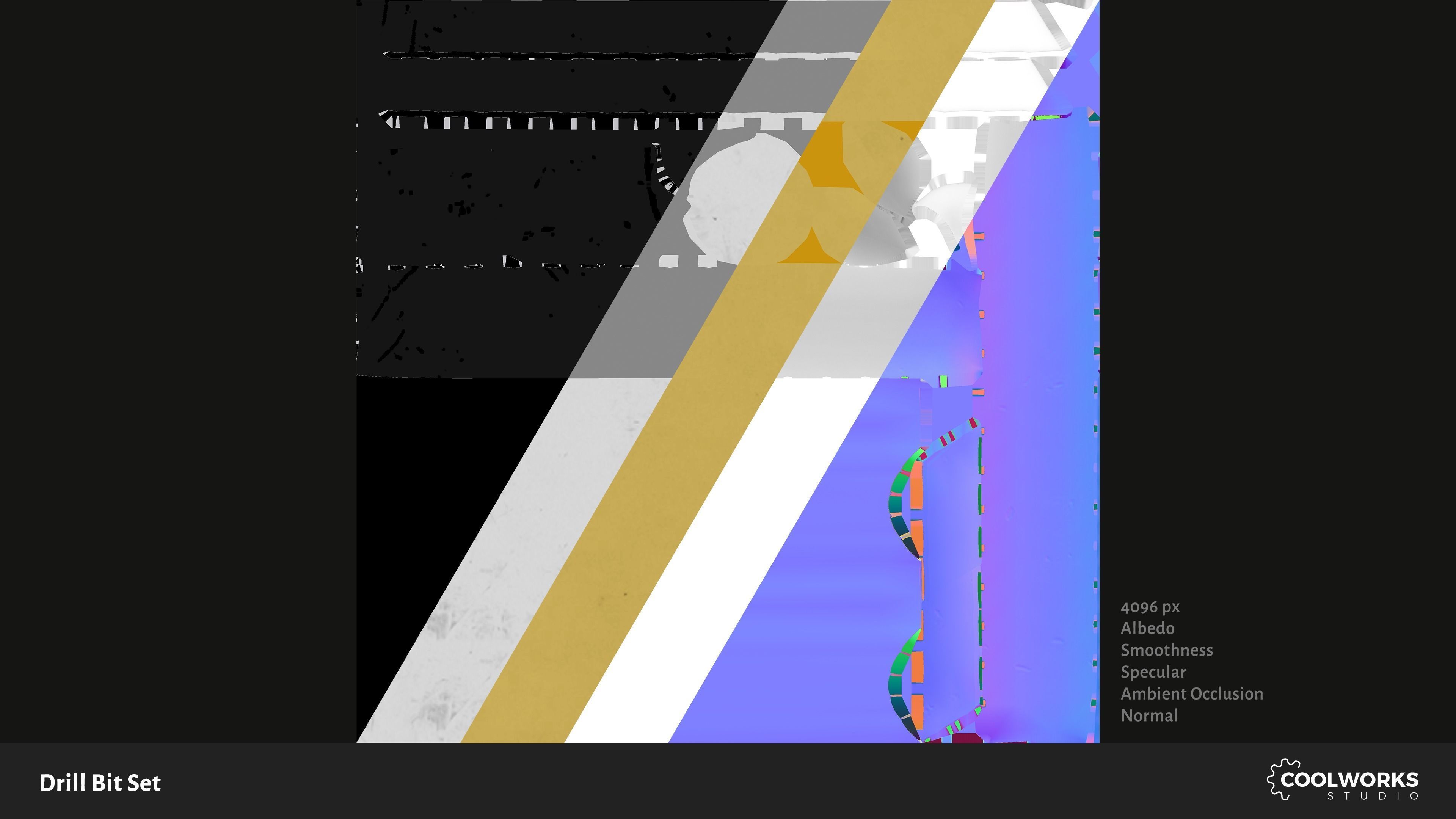 Drill Bit Set Low-poly 3D model_7