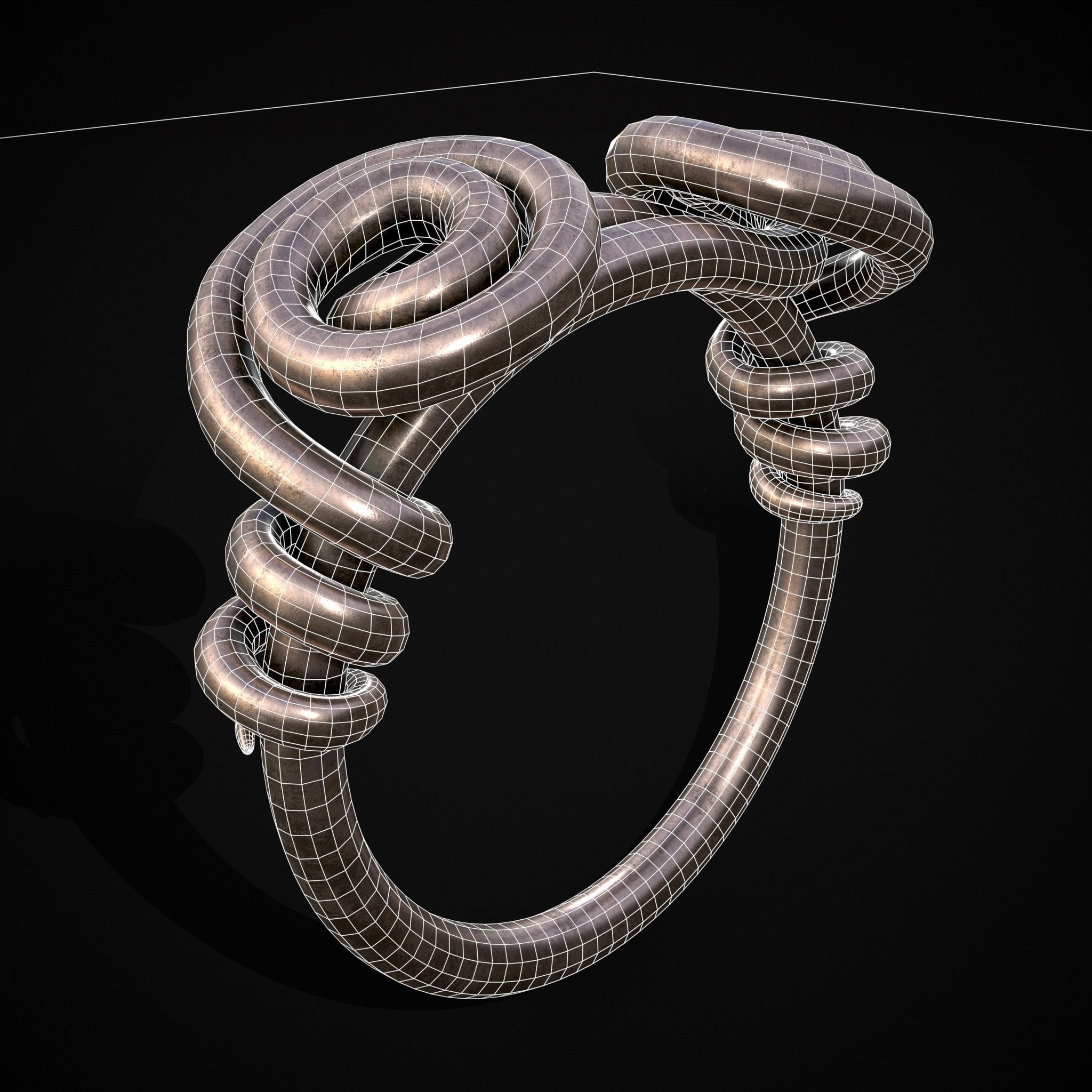 Wire Spiral Silver Ring Low-poly 3D model_10