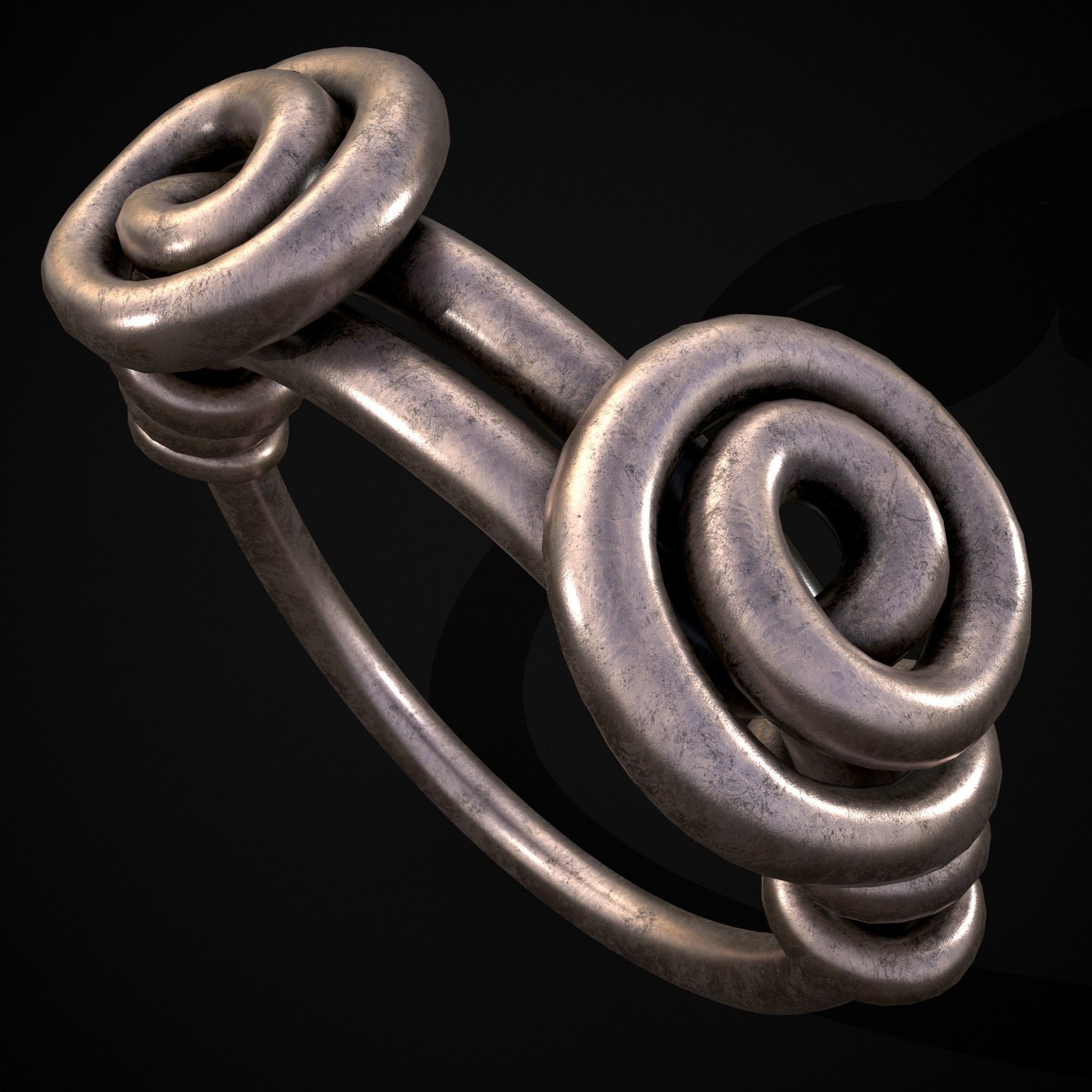 Wire Spiral Silver Ring Low-poly 3D model_3