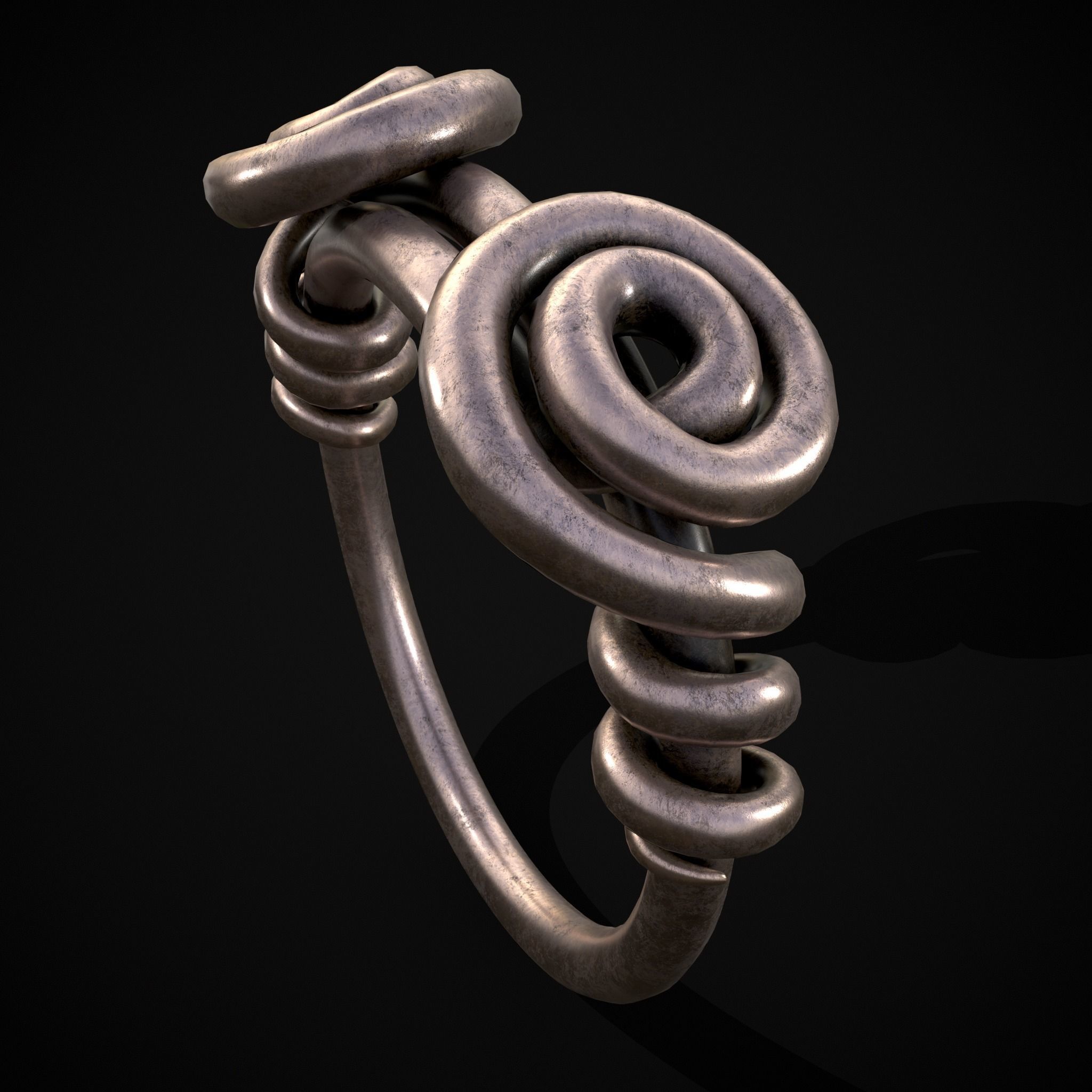 Wire Spiral Silver Ring Low-poly 3D model_11
