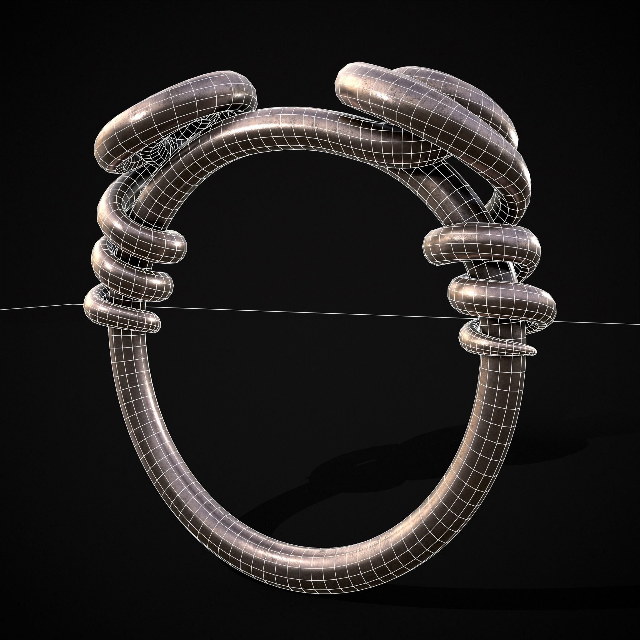 Wire Spiral Silver Ring Low-poly 3D model_30