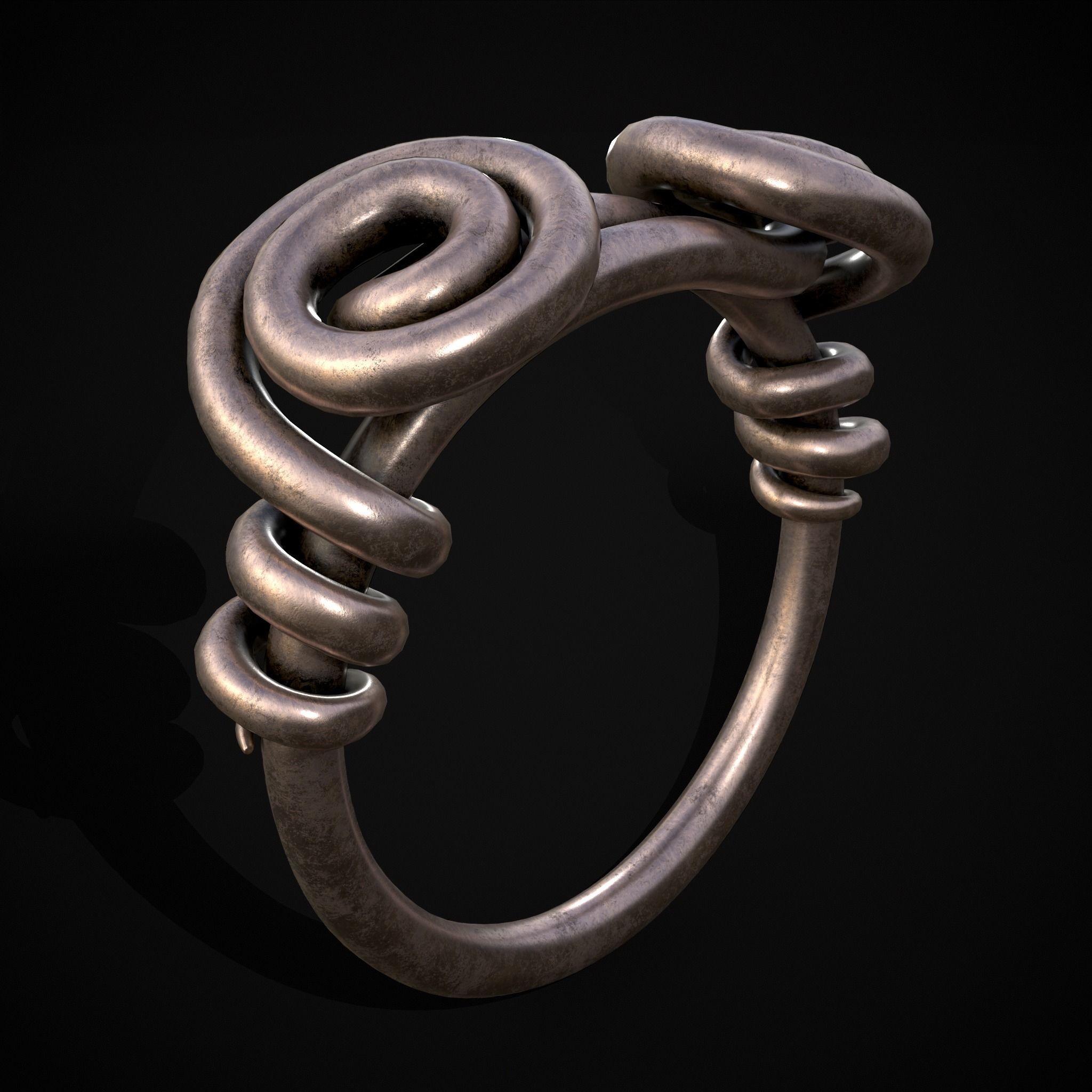 Wire Spiral Silver Ring Low-poly 3D model_9