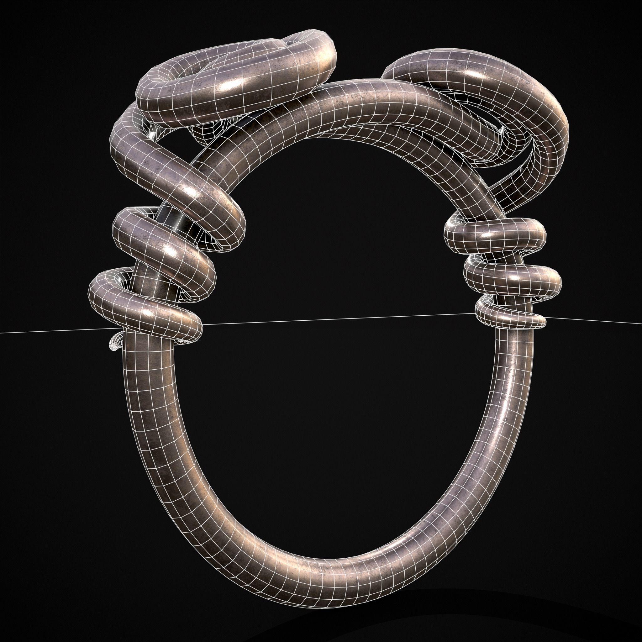 Wire Spiral Silver Ring Low-poly 3D model_2