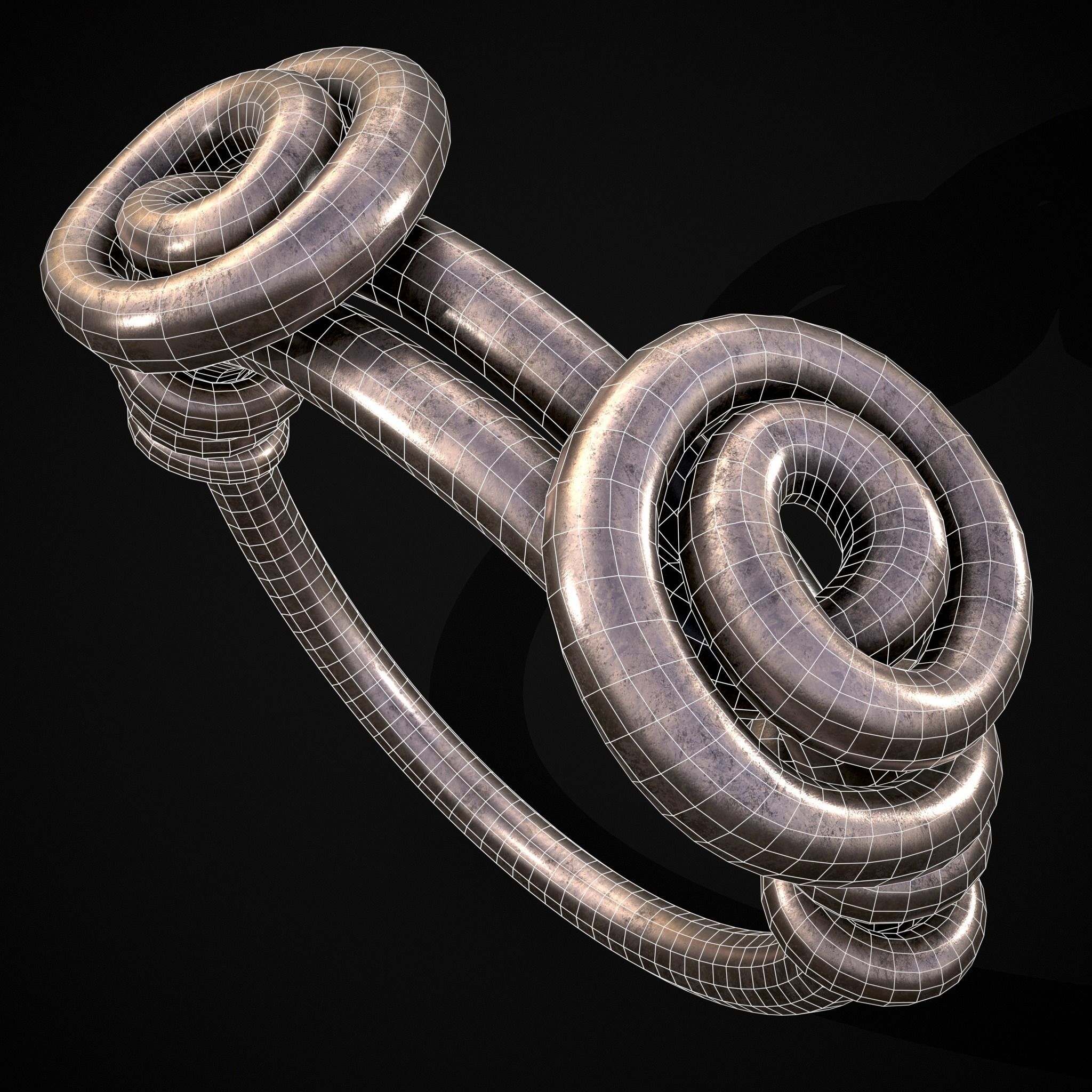 Wire Spiral Silver Ring Low-poly 3D model_4