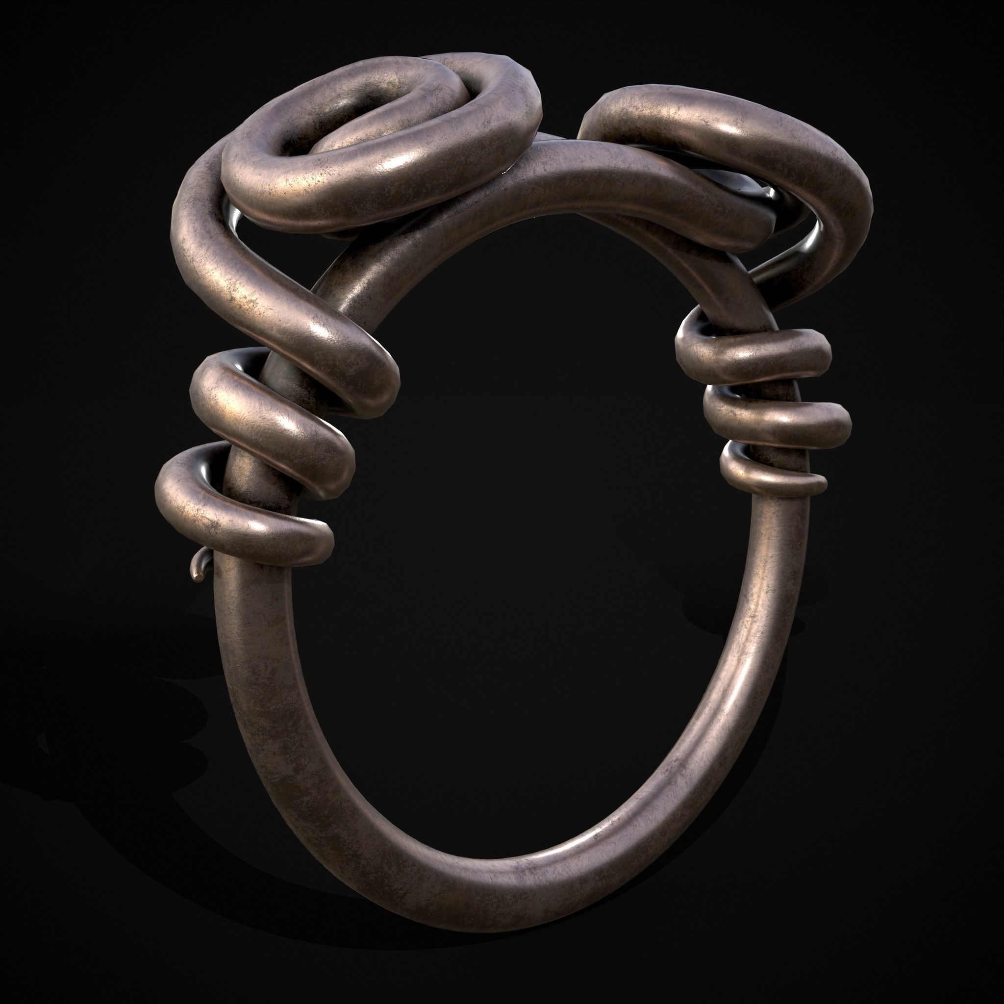Wire Spiral Silver Ring Low-poly 3D model_17