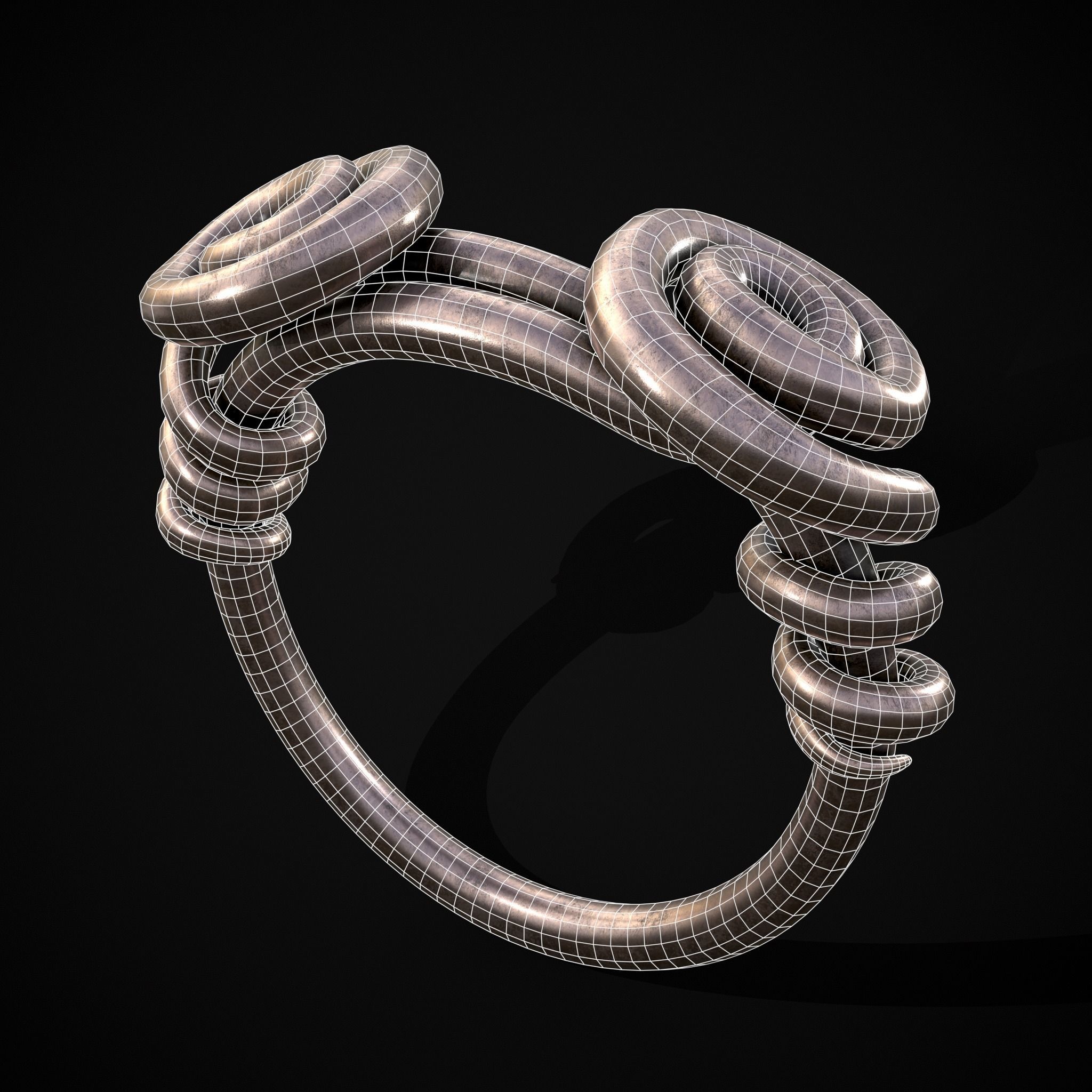 Wire Spiral Silver Ring Low-poly 3D model_22