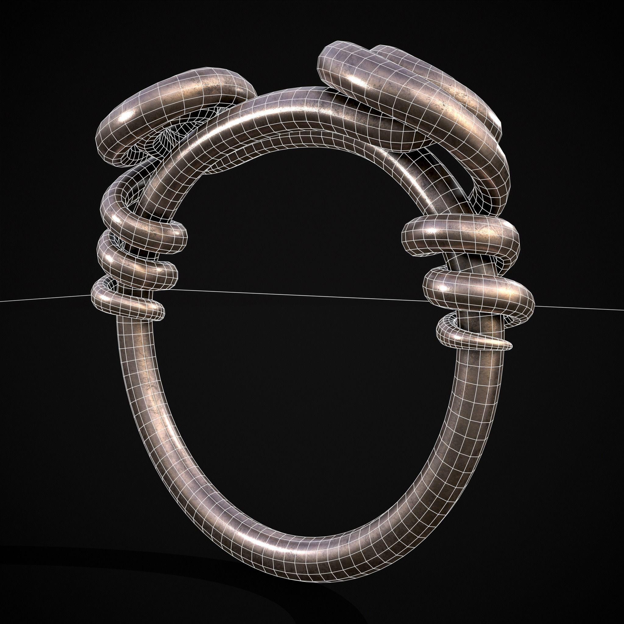 Wire Spiral Silver Ring Low-poly 3D model_16