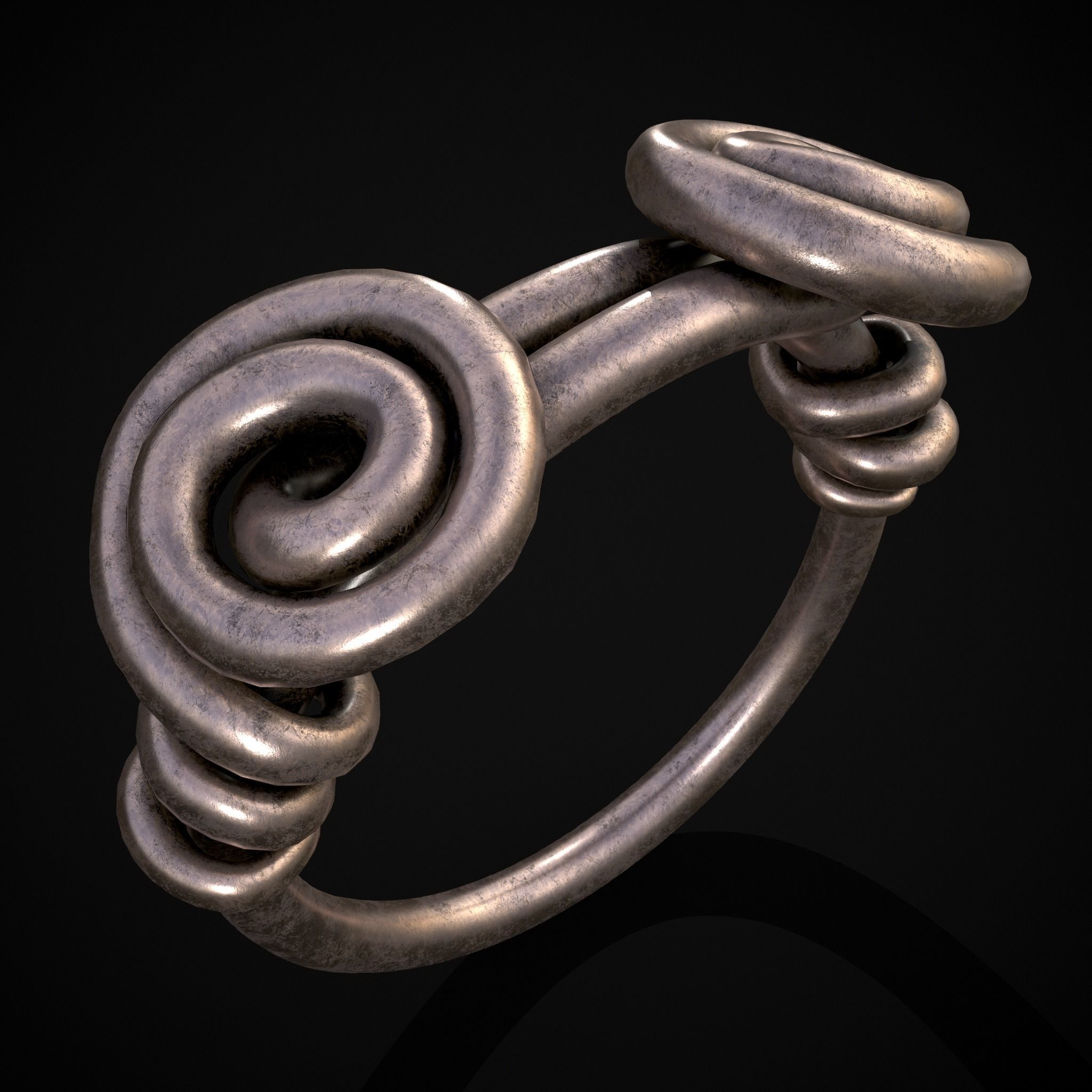 Wire Spiral Silver Ring Low-poly 3D model_23
