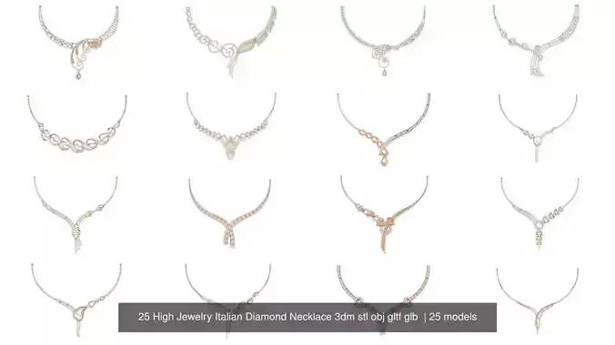25 High Jewelry Italian Diamond Necklace 3dm stl obj gltf glb  3D Model Collection
