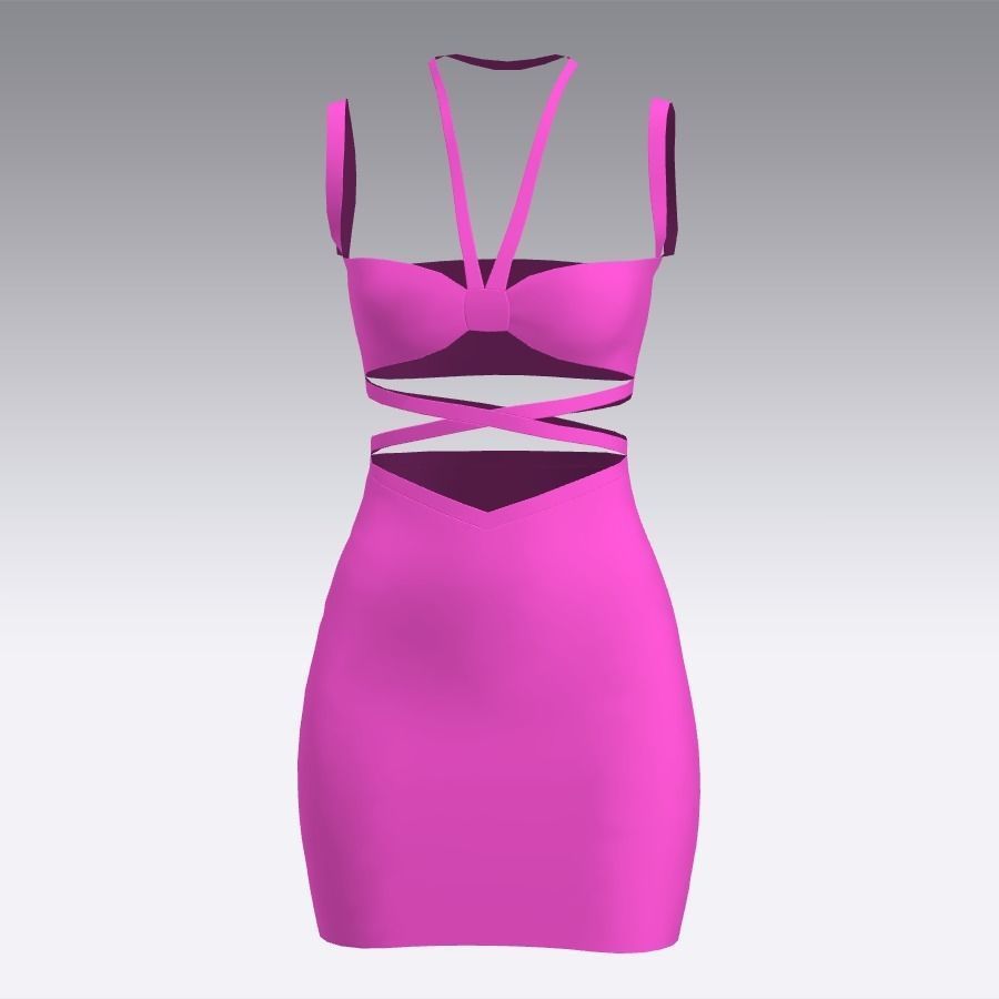 Heart shaped  magenta color strap detail   Low-poly 3D model_1