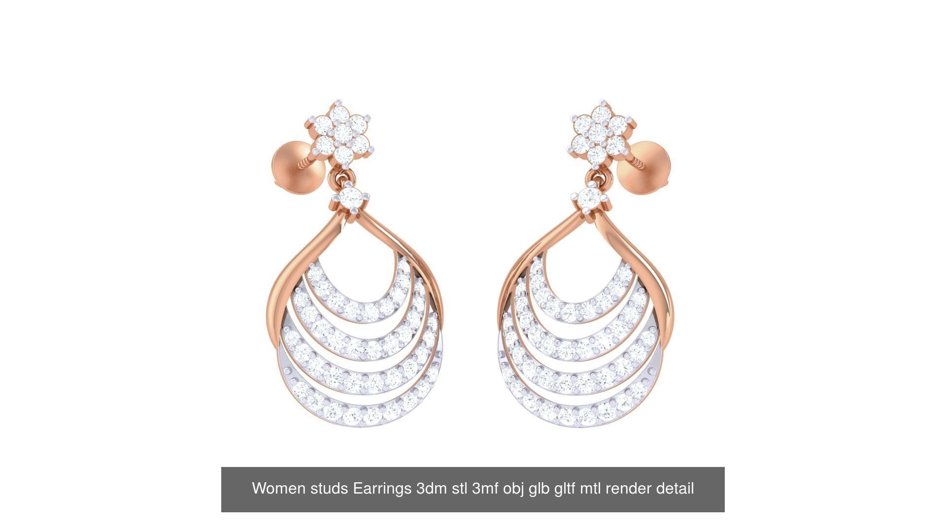 133 Women studs Earrings 3dm stl 3mf obj glb gltf mtl render 3D Model Collection_135