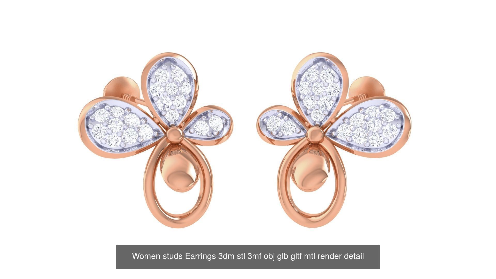 133 Women studs Earrings 3dm stl 3mf obj glb gltf mtl render 3D Model Collection_65