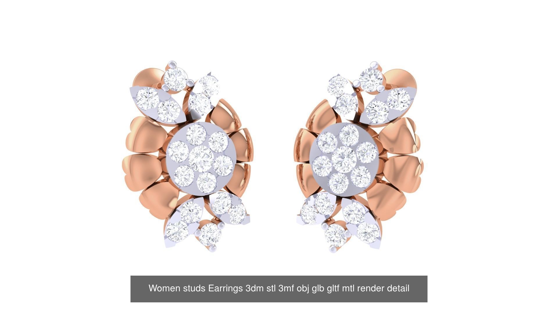 133 Women studs Earrings 3dm stl 3mf obj glb gltf mtl render 3D Model Collection_94
