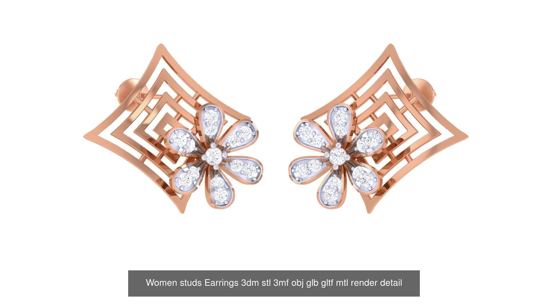 133 Women studs Earrings 3dm stl 3mf obj glb gltf mtl render 3D Model Collection_116