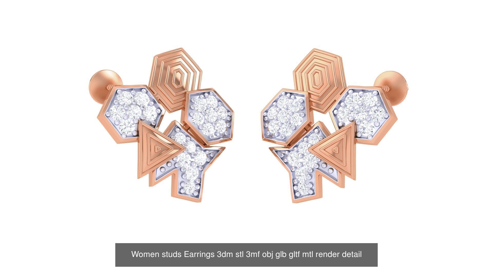 133 Women studs Earrings 3dm stl 3mf obj glb gltf mtl render 3D Model Collection_27