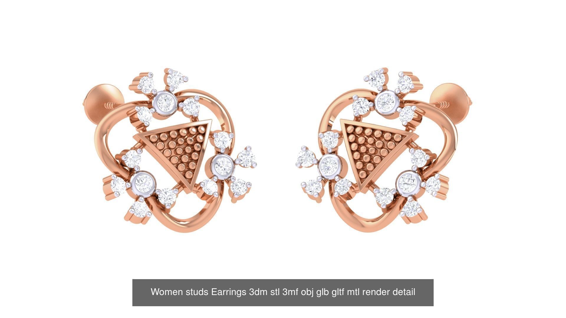 133 Women studs Earrings 3dm stl 3mf obj glb gltf mtl render 3D Model Collection_74