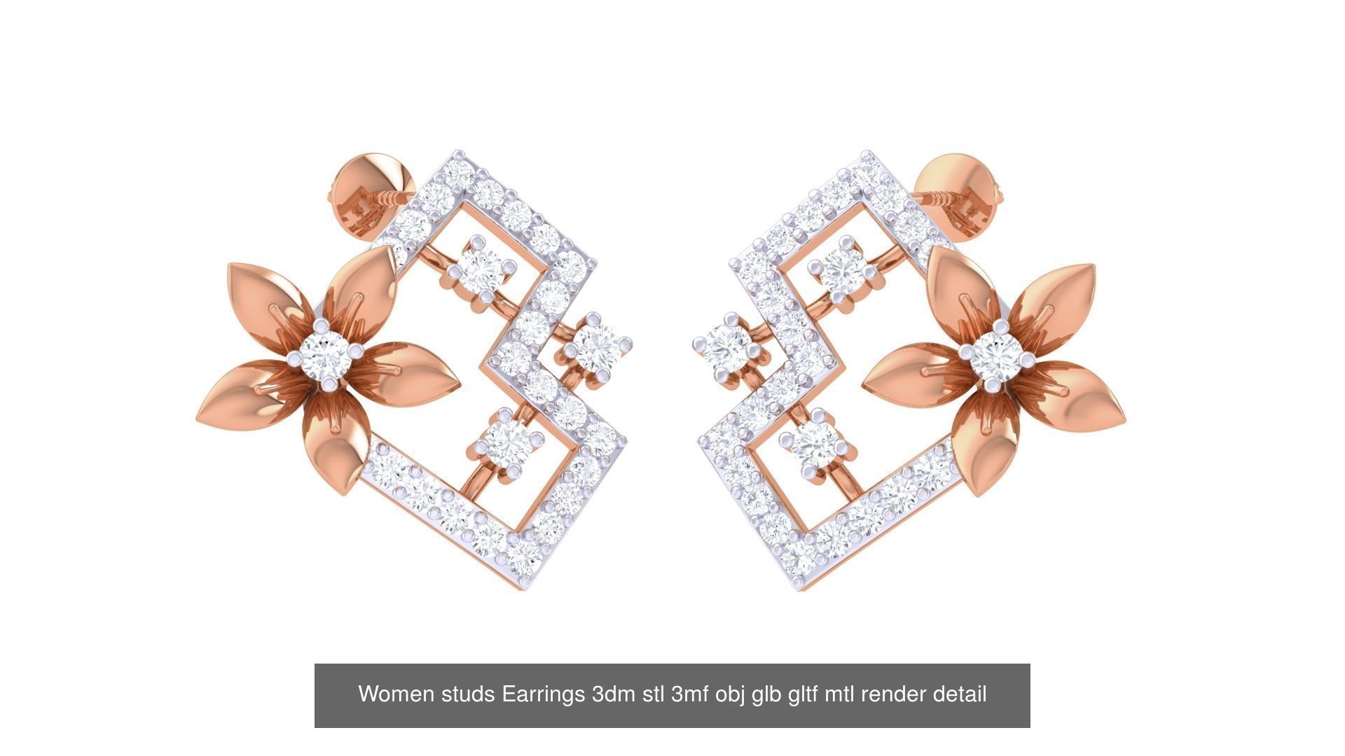 133 Women studs Earrings 3dm stl 3mf obj glb gltf mtl render 3D Model Collection_59