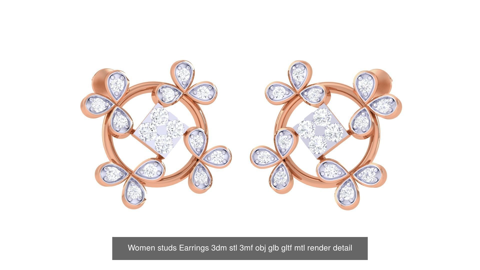 133 Women studs Earrings 3dm stl 3mf obj glb gltf mtl render 3D Model Collection_42