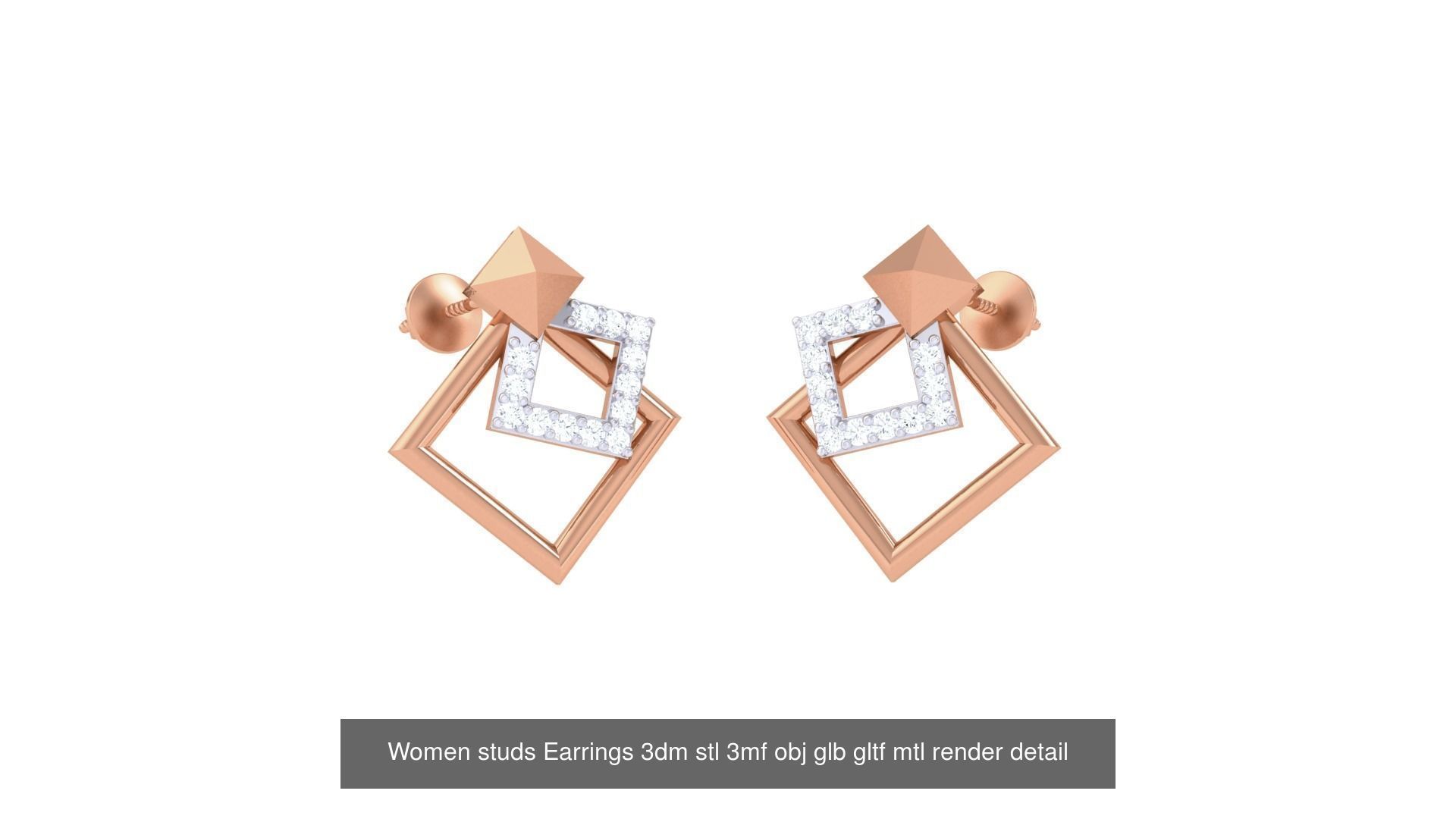 133 Women studs Earrings 3dm stl 3mf obj glb gltf mtl render 3D Model Collection_139