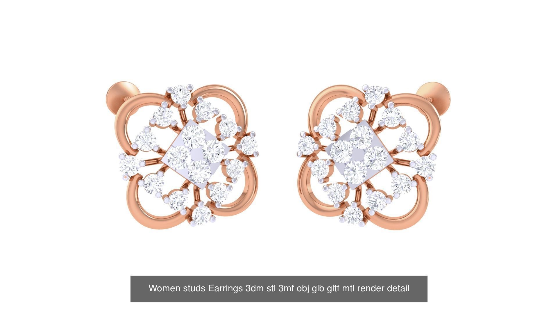133 Women studs Earrings 3dm stl 3mf obj glb gltf mtl render 3D Model Collection_45