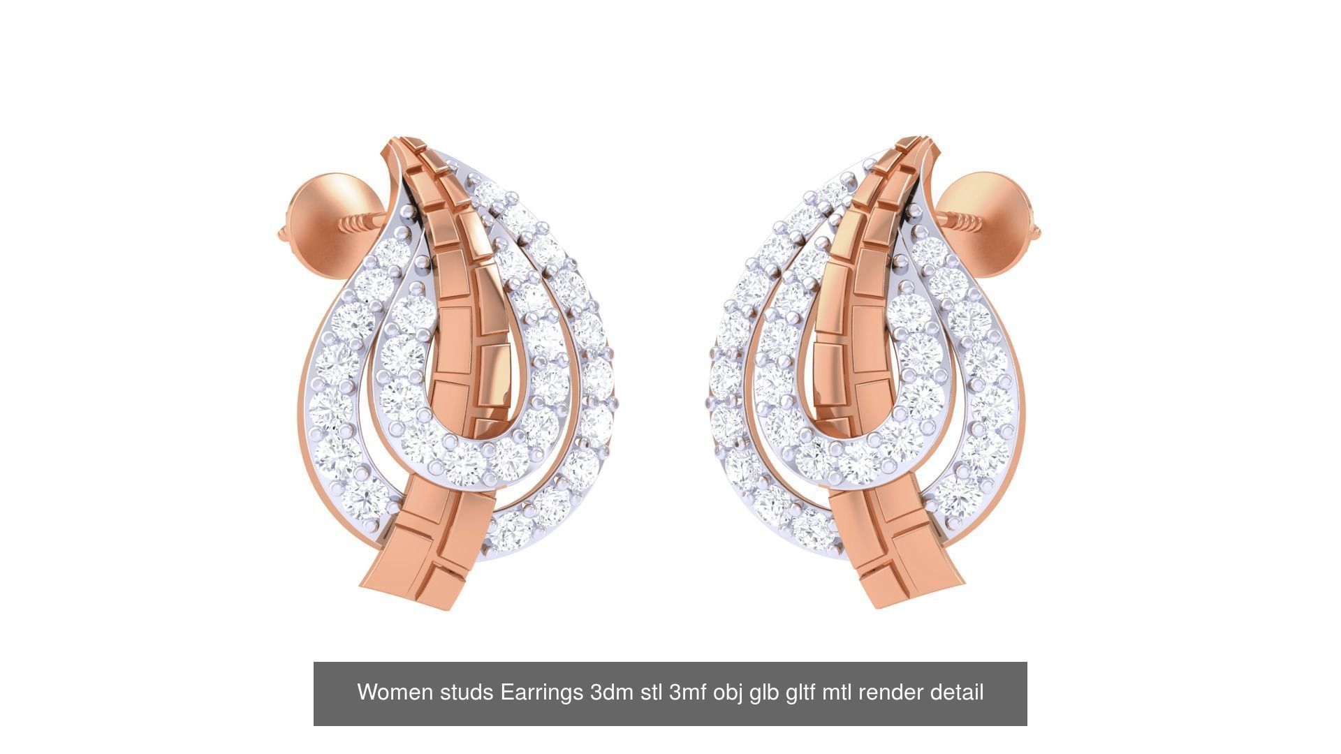133 Women studs Earrings 3dm stl 3mf obj glb gltf mtl render 3D Model Collection_53