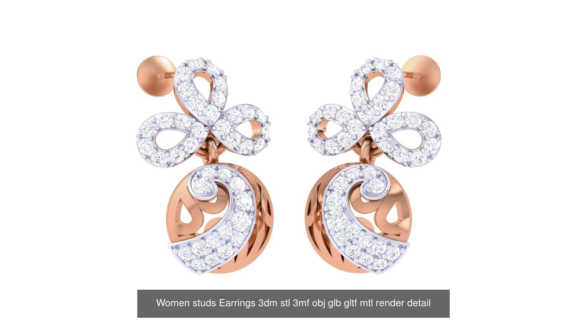 133 Women studs Earrings 3dm stl 3mf obj glb gltf mtl render 3D Model Collection_114