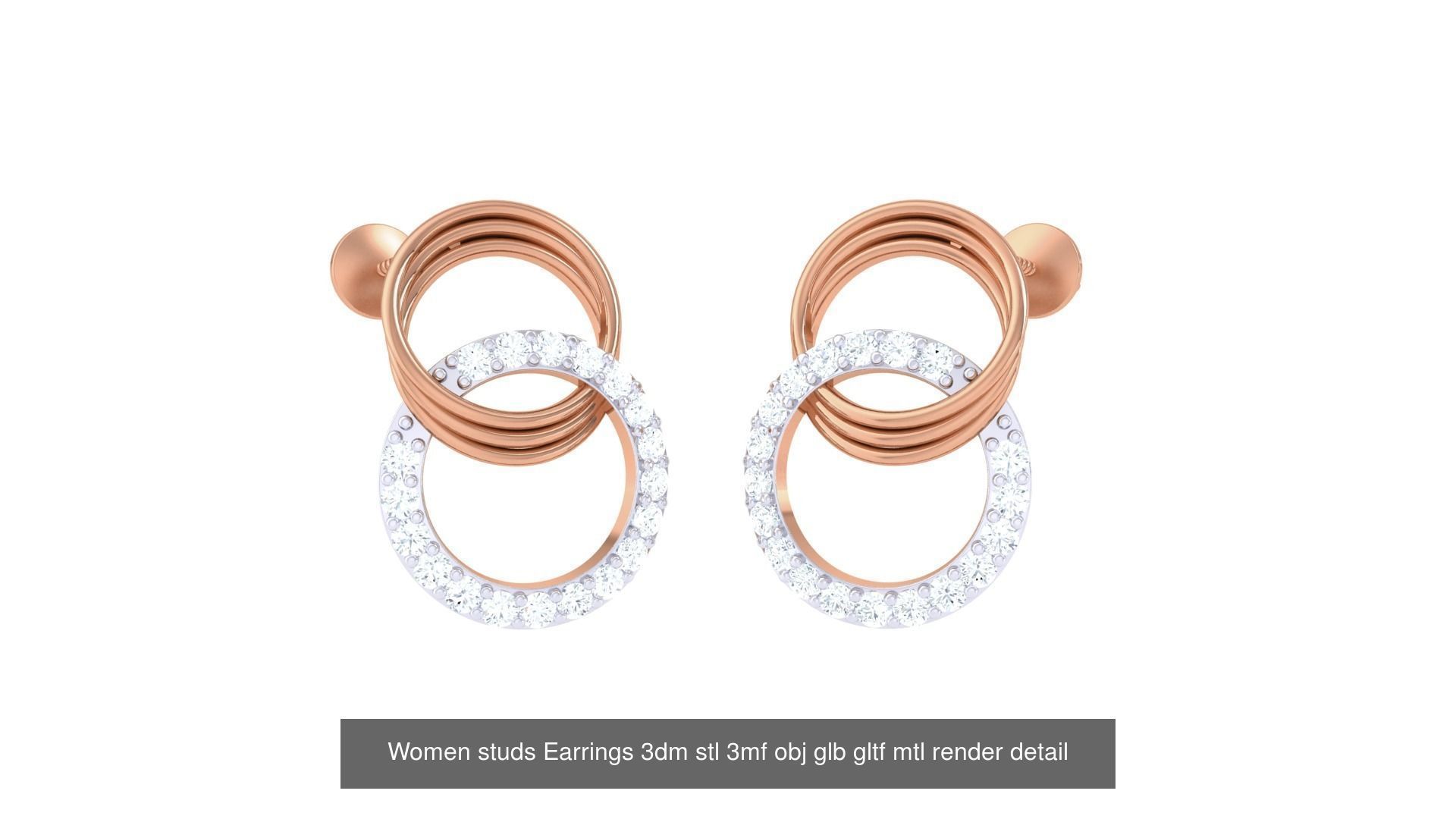 133 Women studs Earrings 3dm stl 3mf obj glb gltf mtl render 3D Model Collection_130