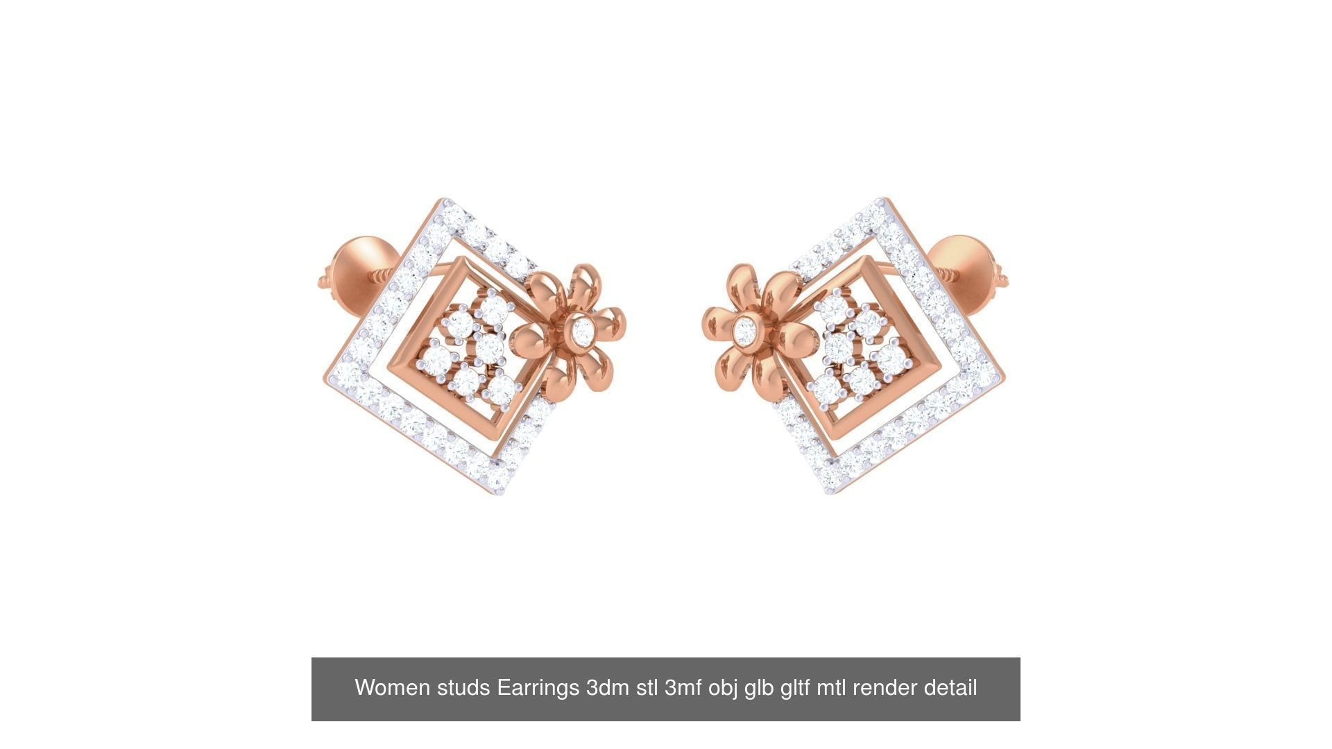 133 Women studs Earrings 3dm stl 3mf obj glb gltf mtl render 3D Model Collection_117
