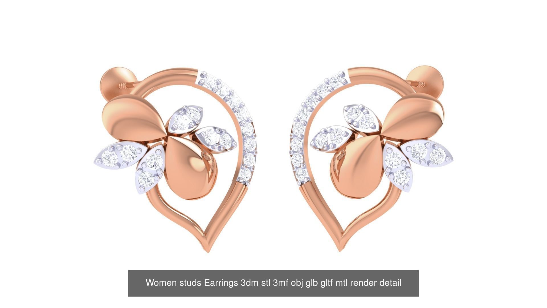 133 Women studs Earrings 3dm stl 3mf obj glb gltf mtl render 3D Model Collection_89