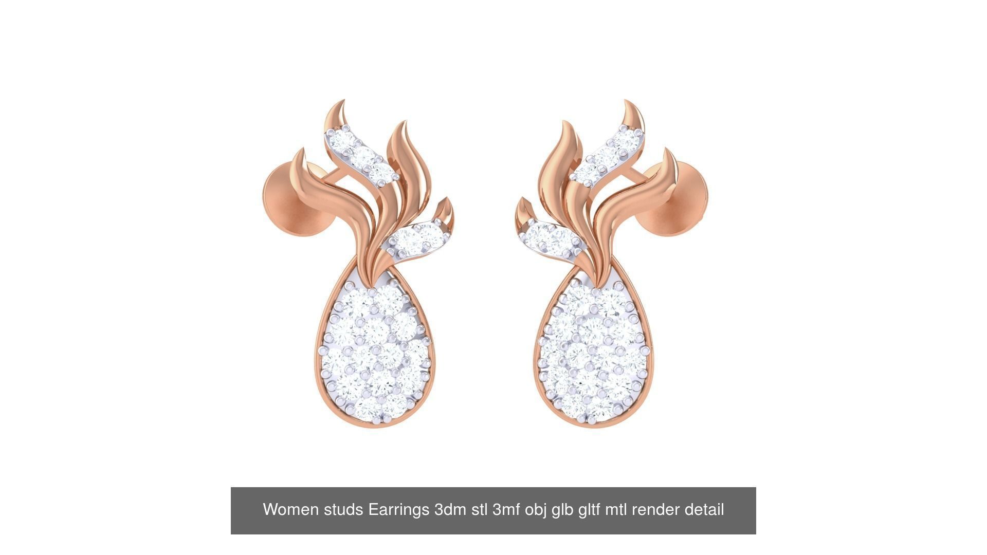 133 Women studs Earrings 3dm stl 3mf obj glb gltf mtl render 3D Model Collection_127