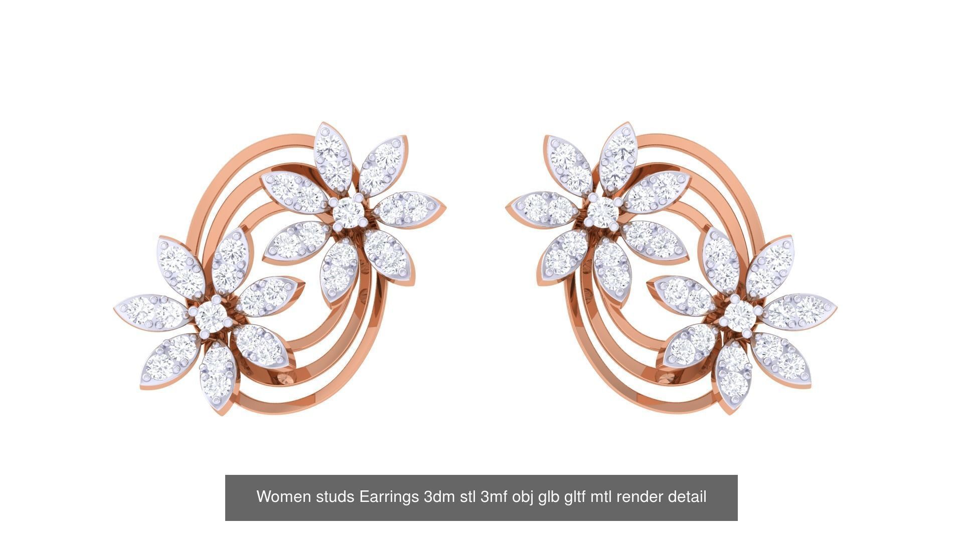 133 Women studs Earrings 3dm stl 3mf obj glb gltf mtl render 3D Model Collection_62