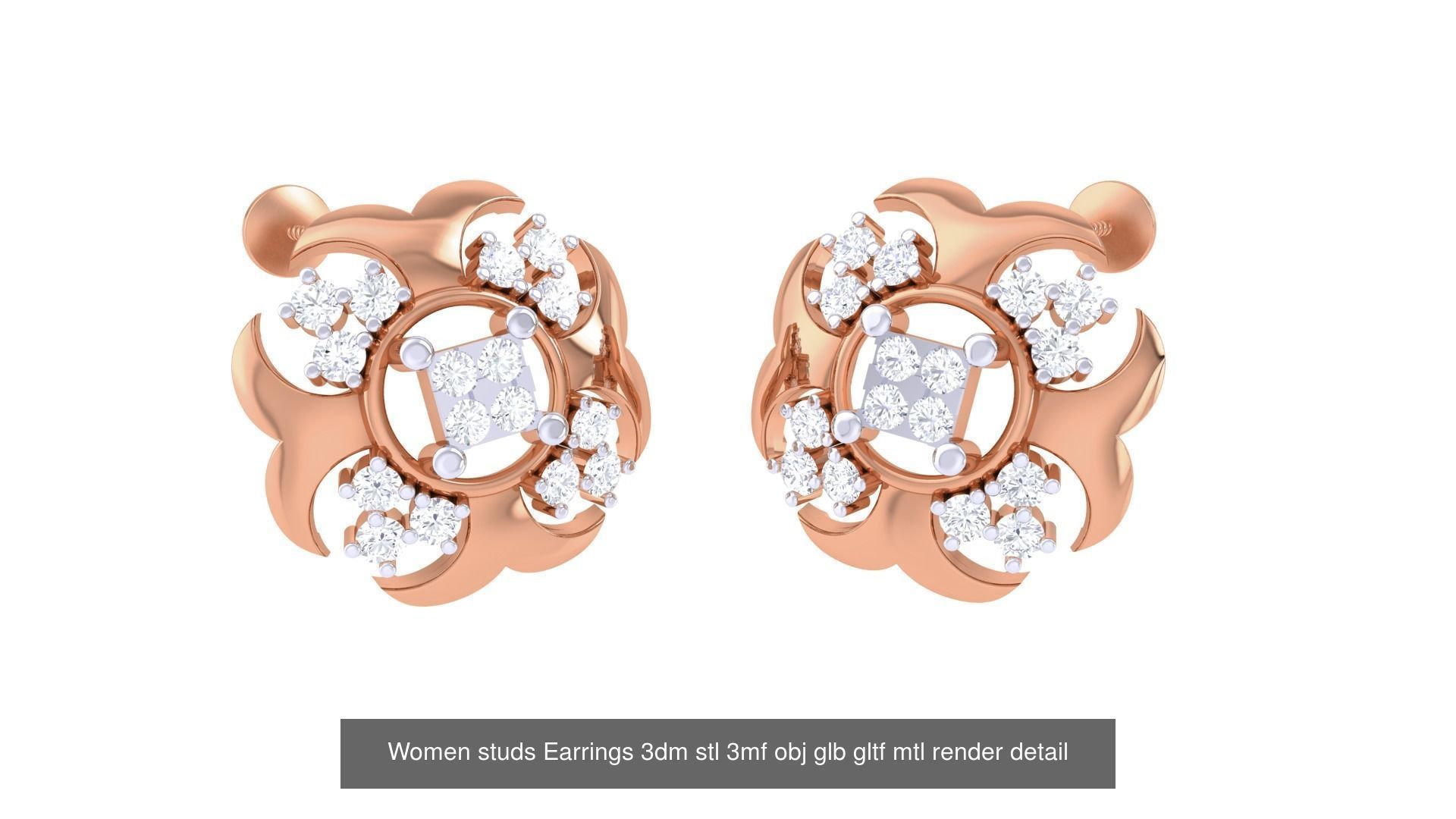 133 Women studs Earrings 3dm stl 3mf obj glb gltf mtl render 3D Model Collection_75