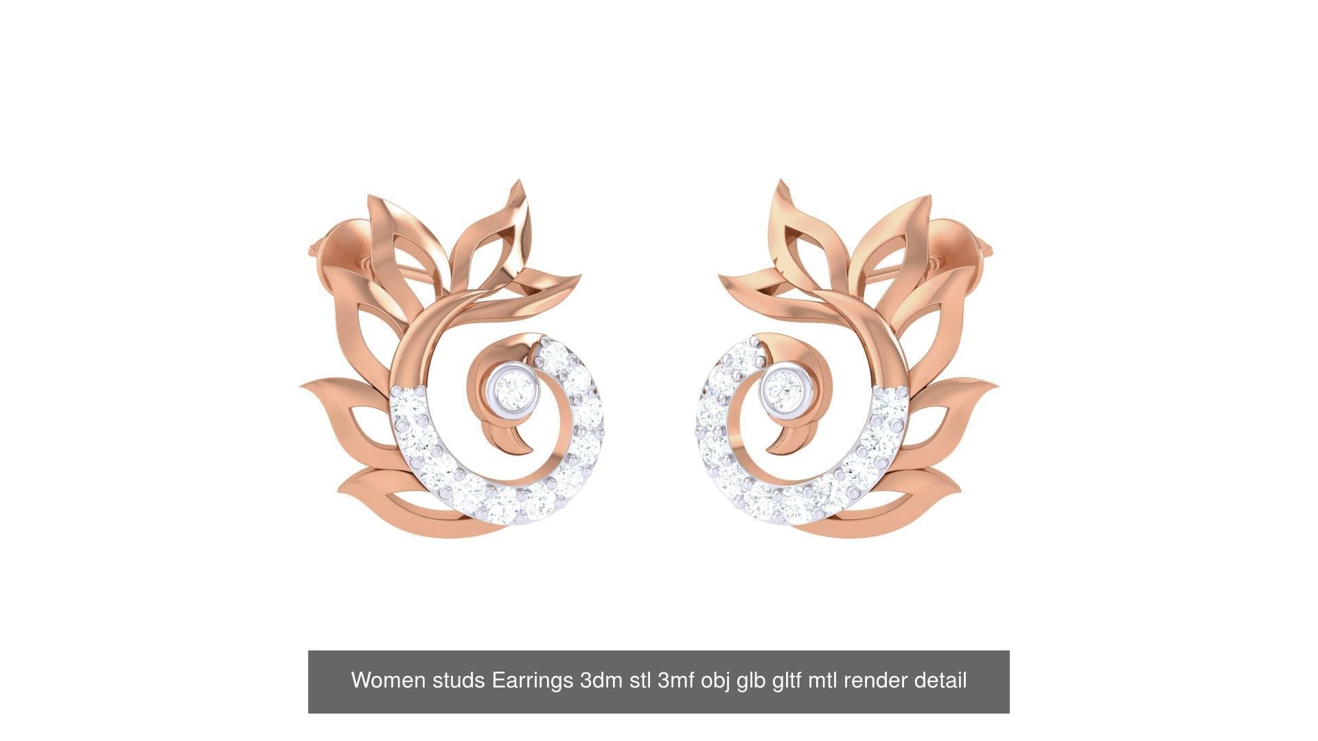 133 Women studs Earrings 3dm stl 3mf obj glb gltf mtl render 3D Model Collection_148