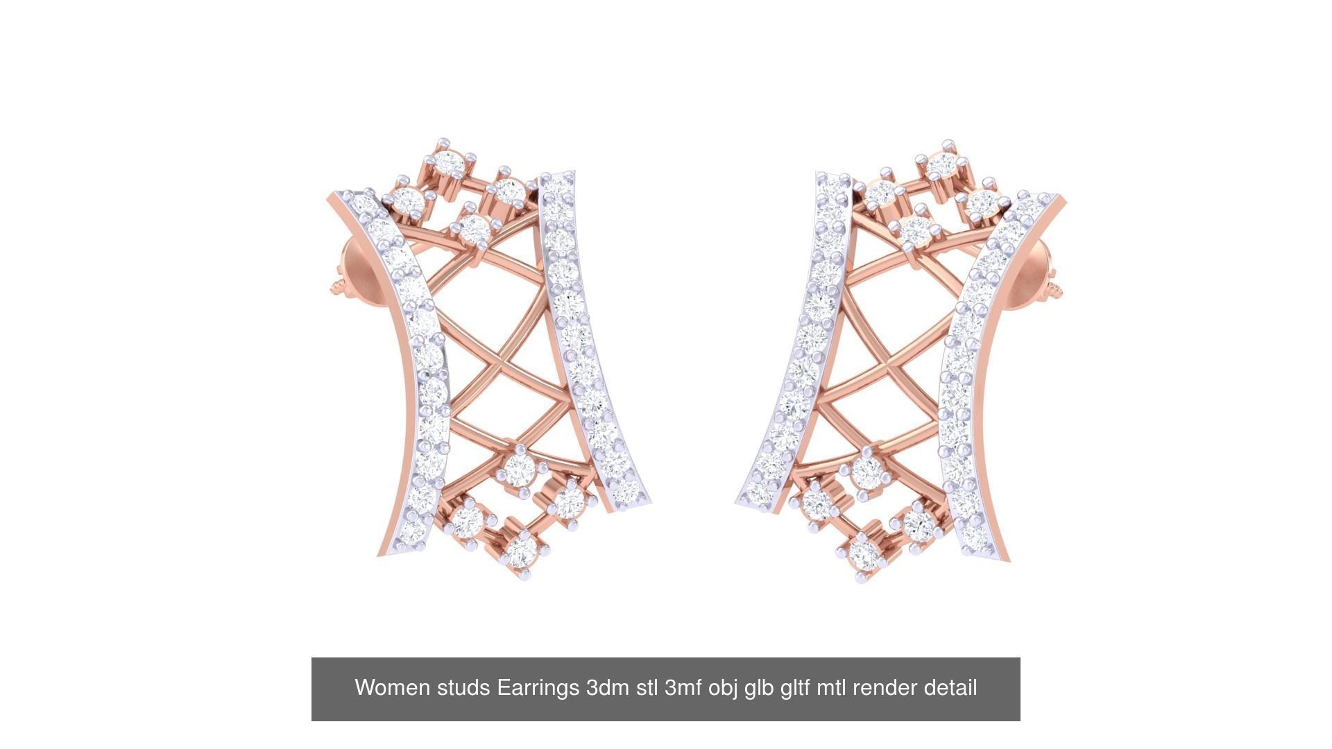 133 Women studs Earrings 3dm stl 3mf obj glb gltf mtl render 3D Model Collection_113