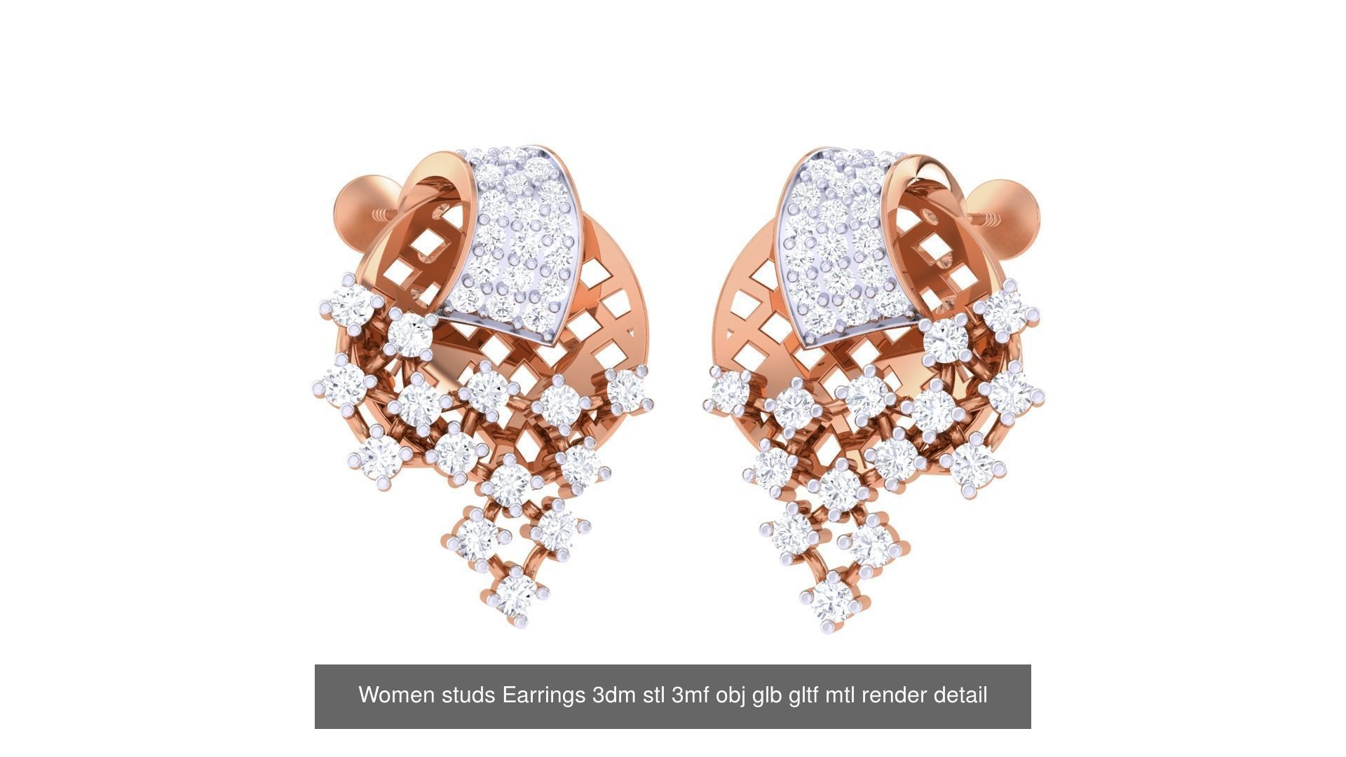133 Women studs Earrings 3dm stl 3mf obj glb gltf mtl render 3D Model Collection_43