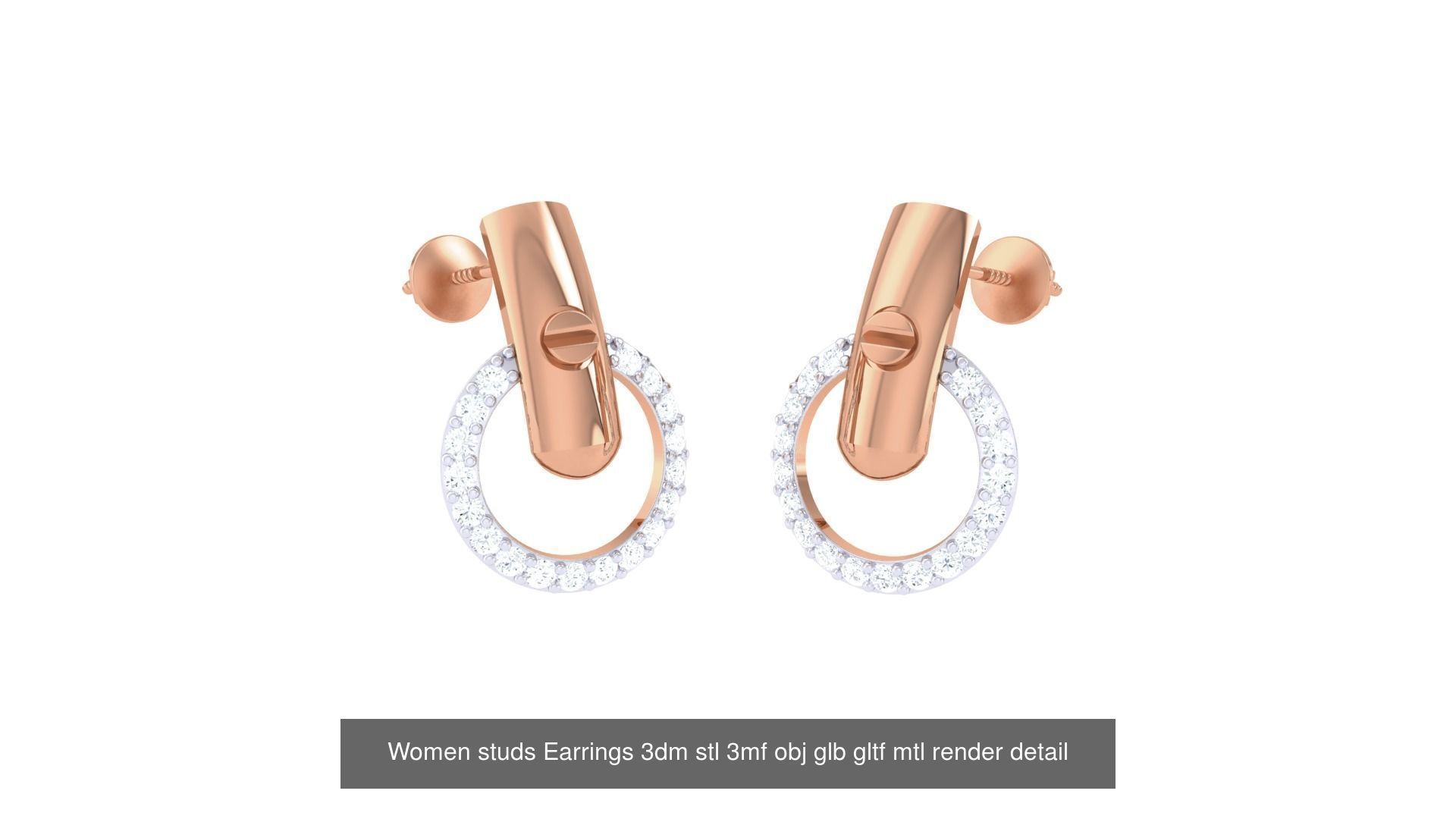 133 Women studs Earrings 3dm stl 3mf obj glb gltf mtl render 3D Model Collection_142